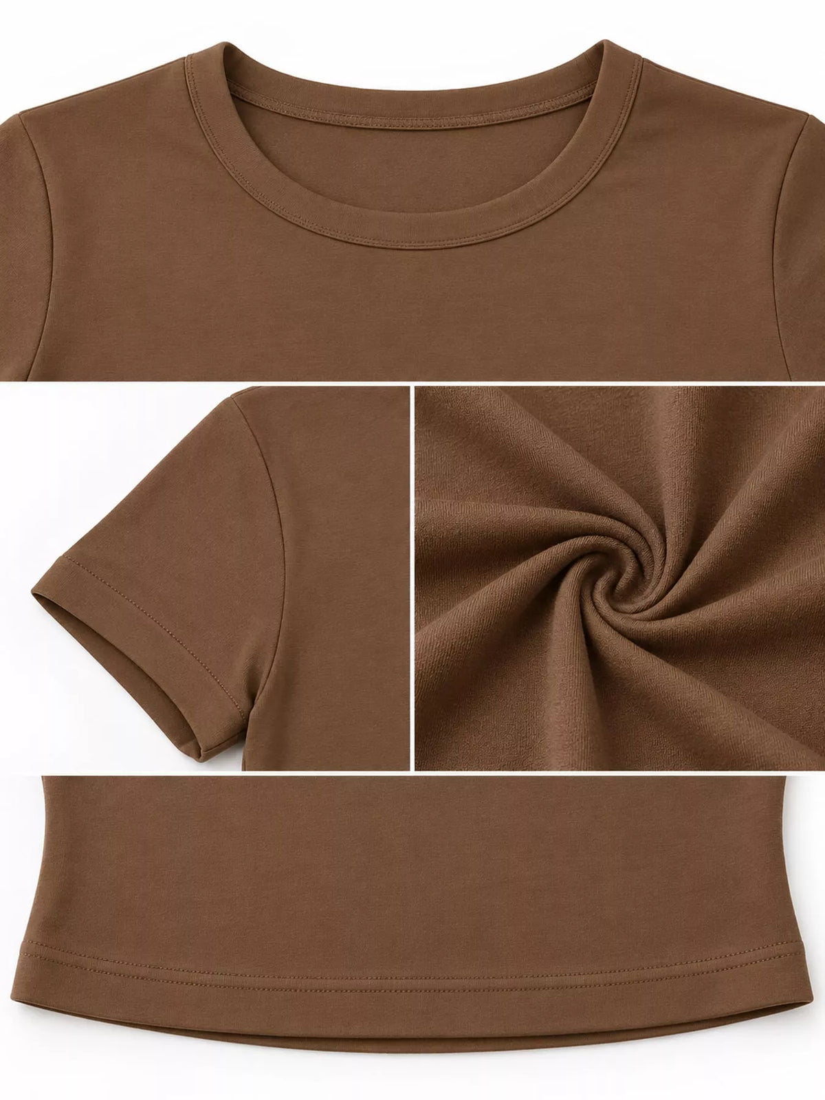 slim fit basic crew neck short sleeve crop t-shirt | dropsona - neutral - front view