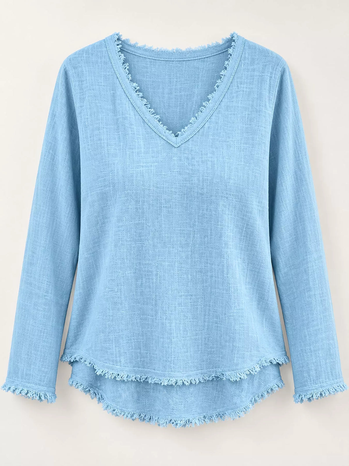 full size frayed hem v-neck blouse plus | dropsona - neutral - packaging