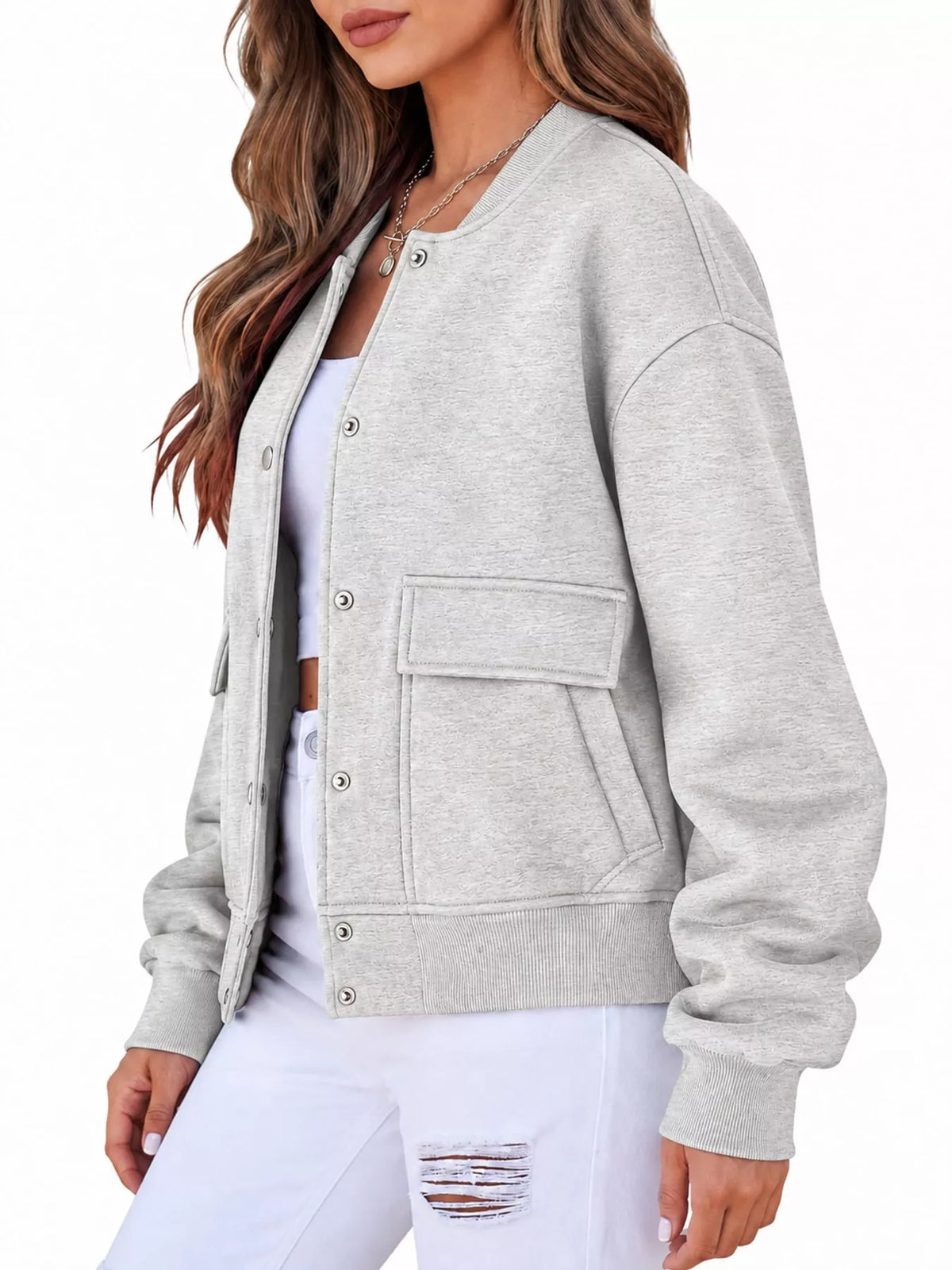 snap-button dropped shoulder jacket | dropsona - neutral - usage example
