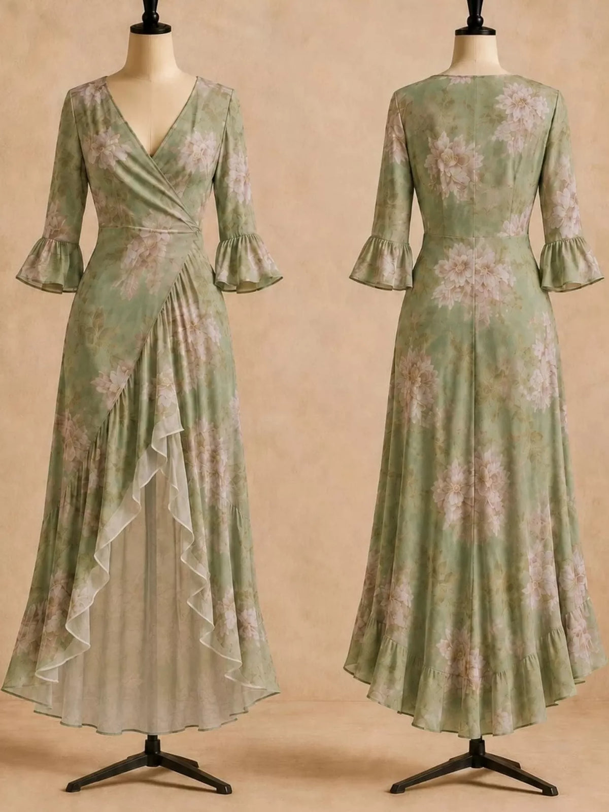 high-low ruffled maxi dress | dropsona - neutral - size reference