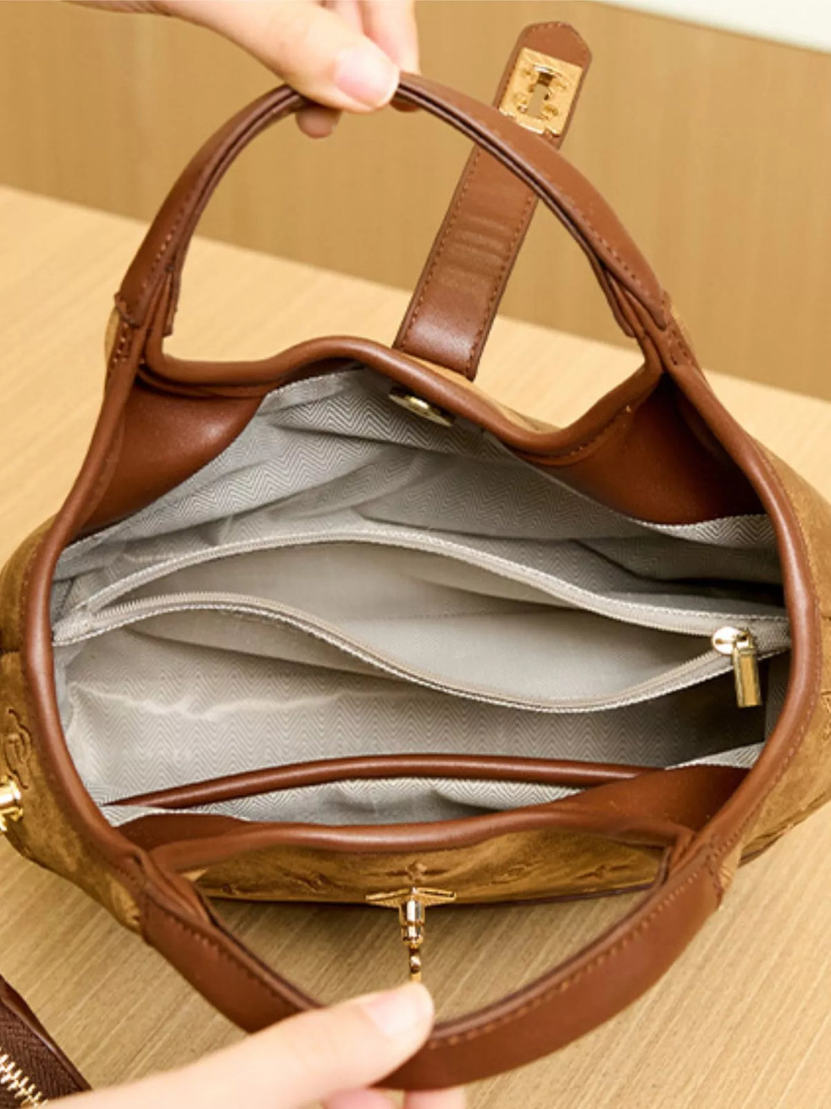 embossed crossbody bag with detachable coin pouch | dropsona - neutral - front view