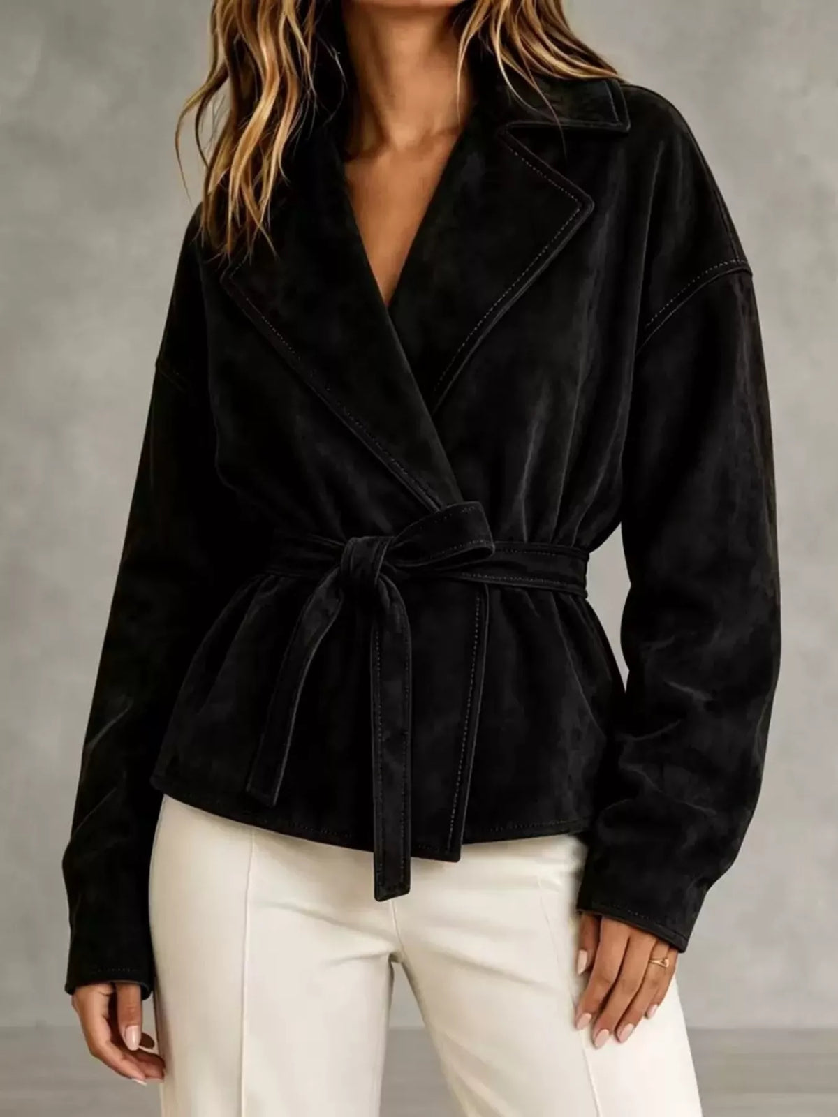 tie-waist lapel collar jacket – yeesh | dropsona - neutral - packaging