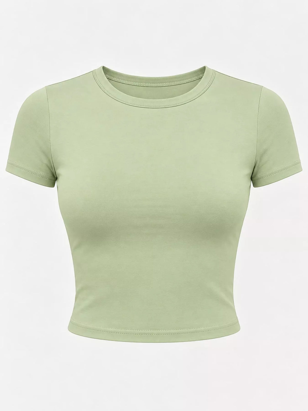 slim fit basic crew neck short sleeve crop t-shirt | dropsona - neutral - usage example