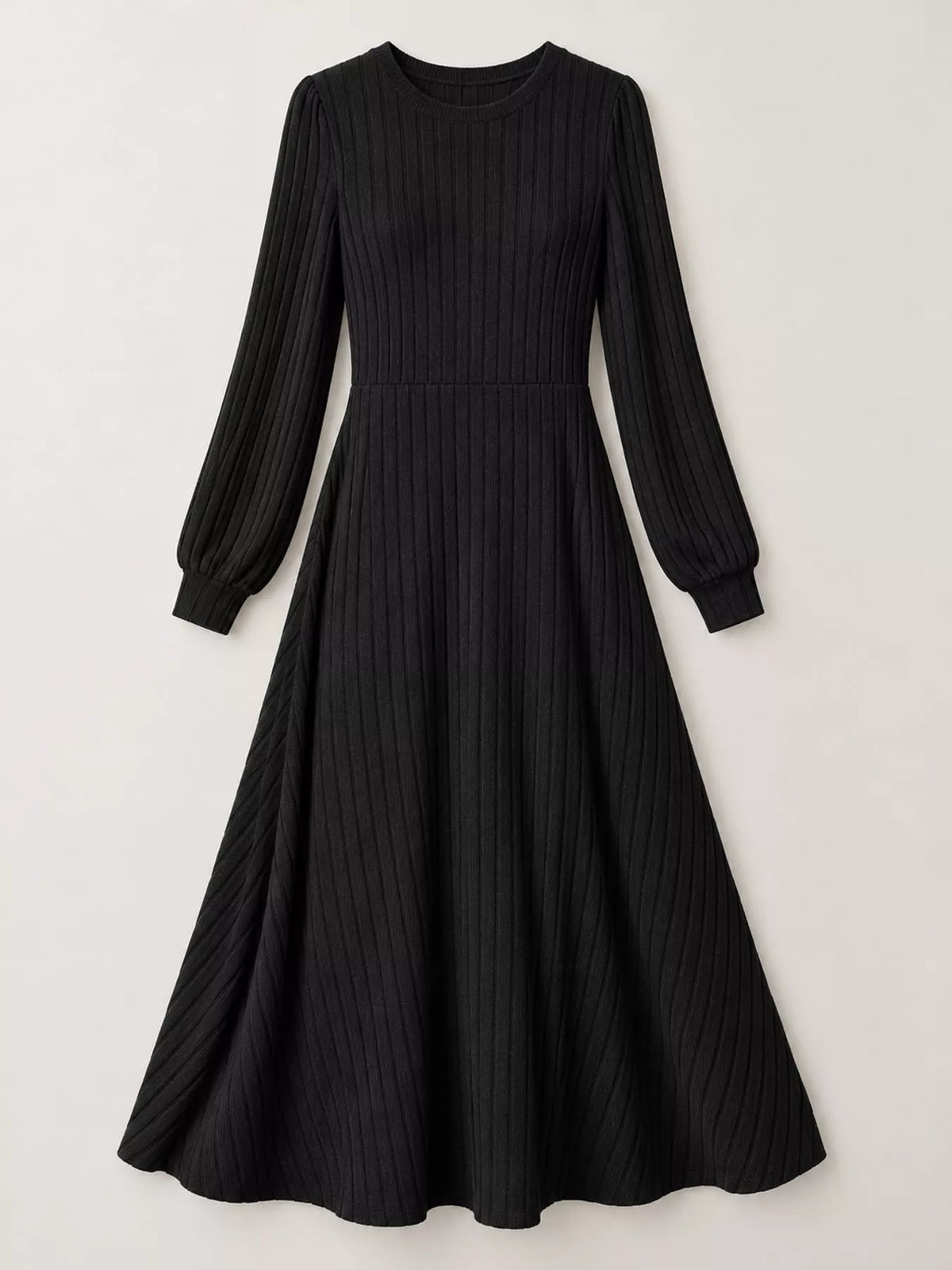ribbed knit long sleeve a-line midi dress – | dropsona - neutral - usage example