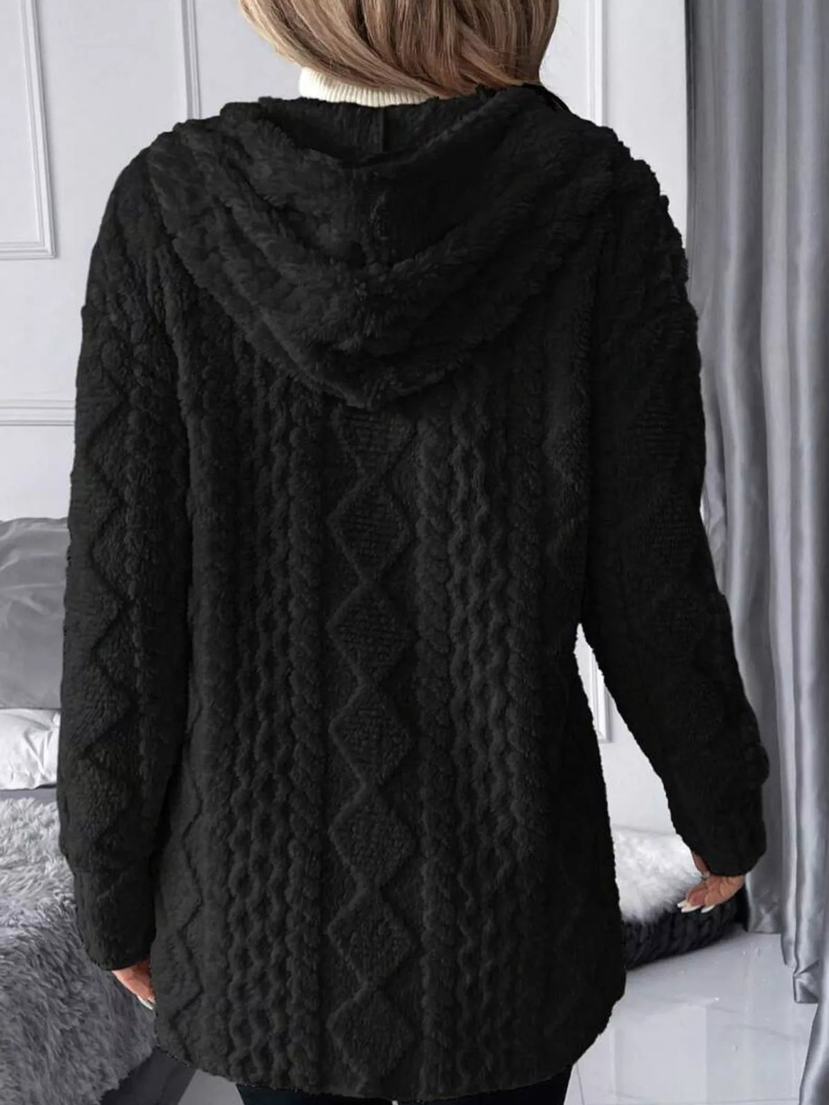 zip up fuzzy hooded outerwear – basic style fit | dropsona - neutral - packaging