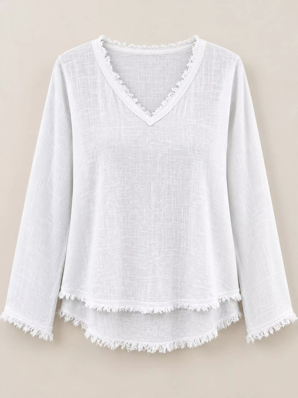 full size frayed hem v-neck blouse plus | dropsona - neutral - usage example