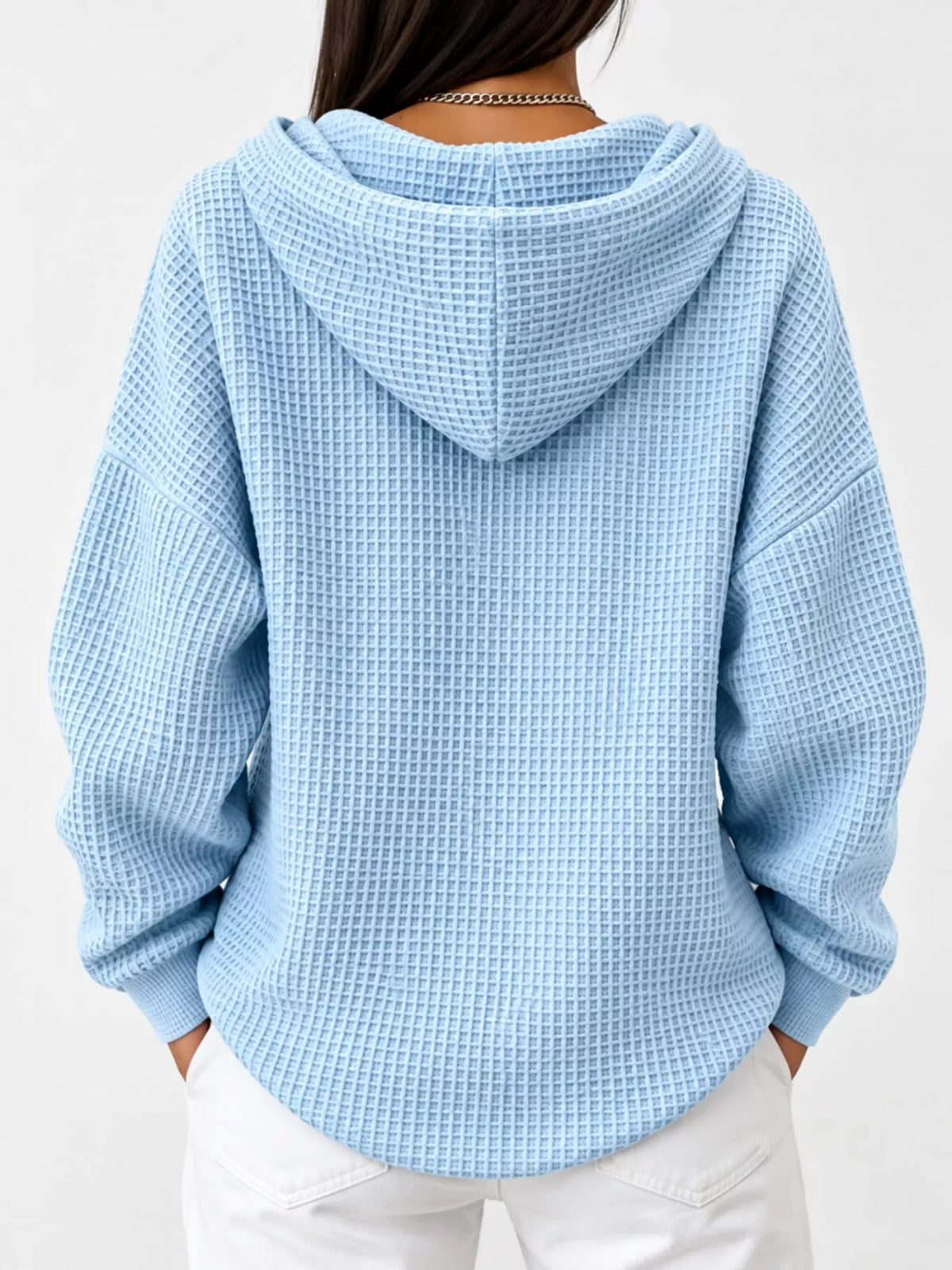 full size waffle knit button detail hoodie plus | dropsona - neutral - packaging