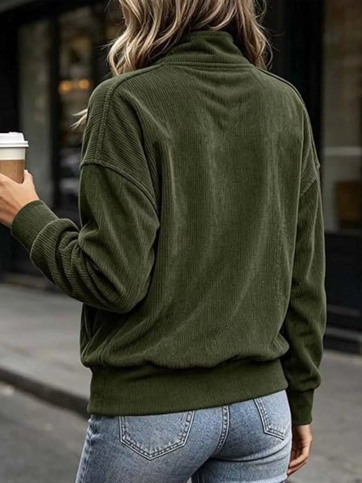 full size quarter snap kangaroo pocket sweatshirt | dropsona - neutral - front view