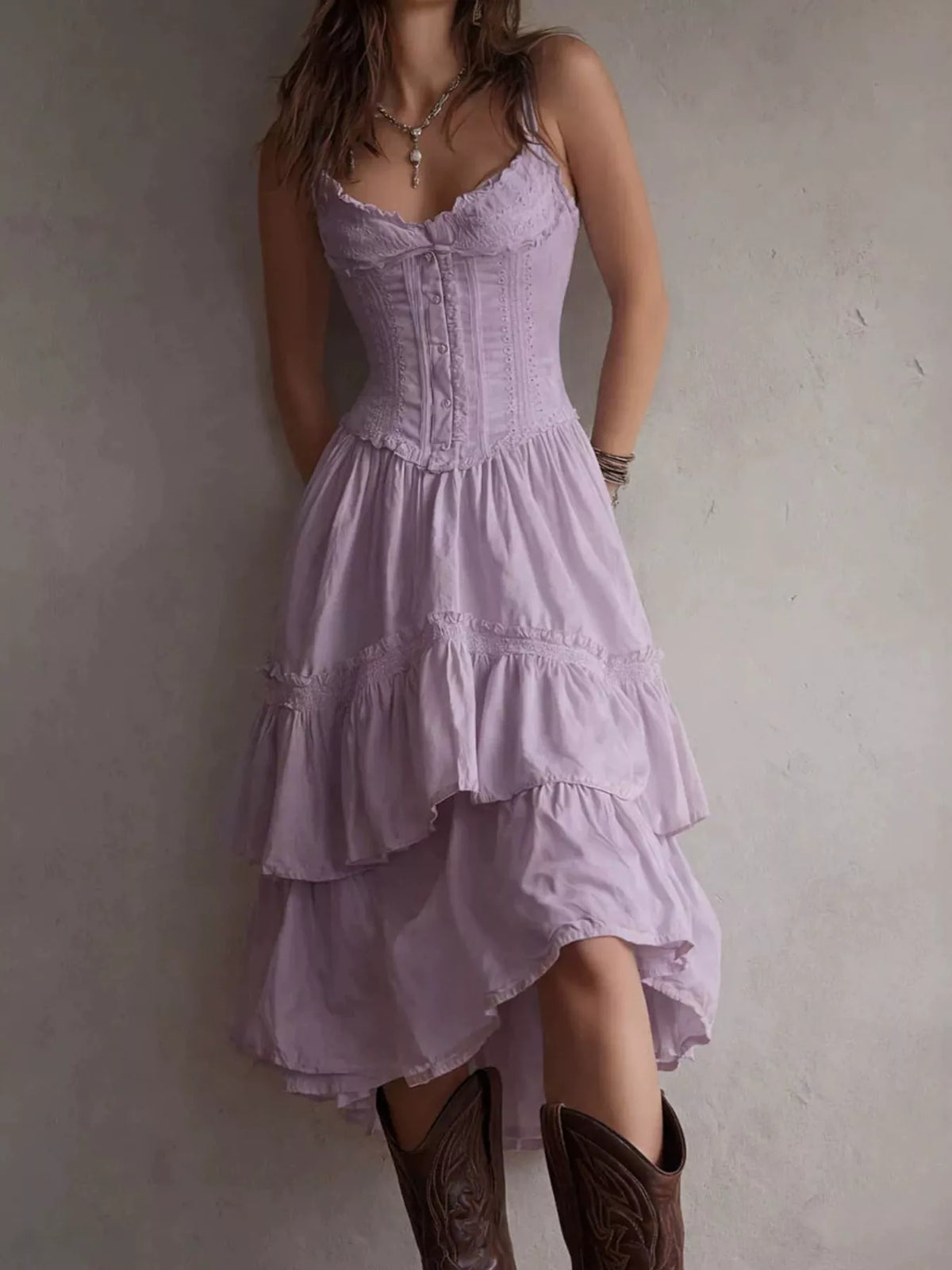 full size layered ruffle midi dress plus | dropsona - neutral - usage example