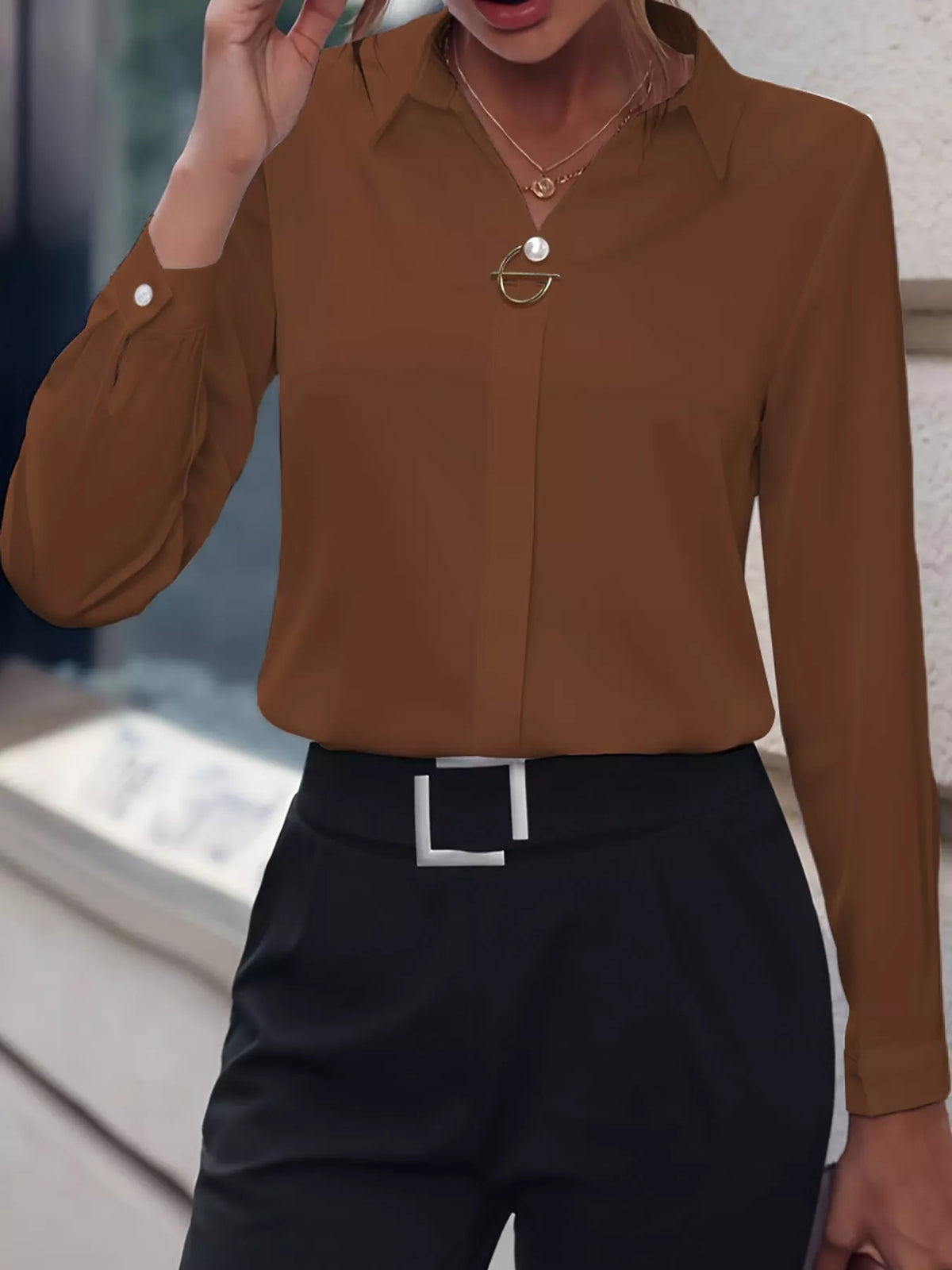 long sleeve satin blouse | dropsona - neutral - packaging