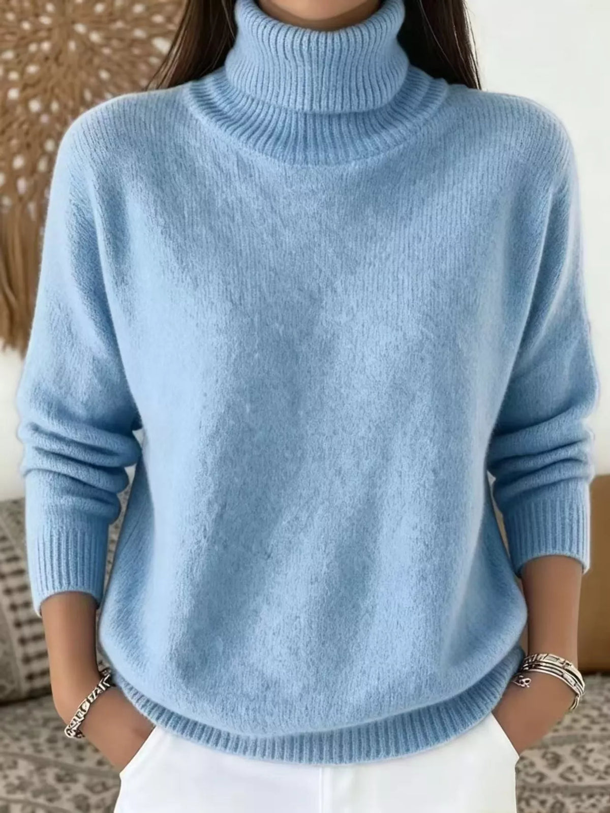 turtleneck long sleeve sweater – basic style | dropsona - neutral - size reference