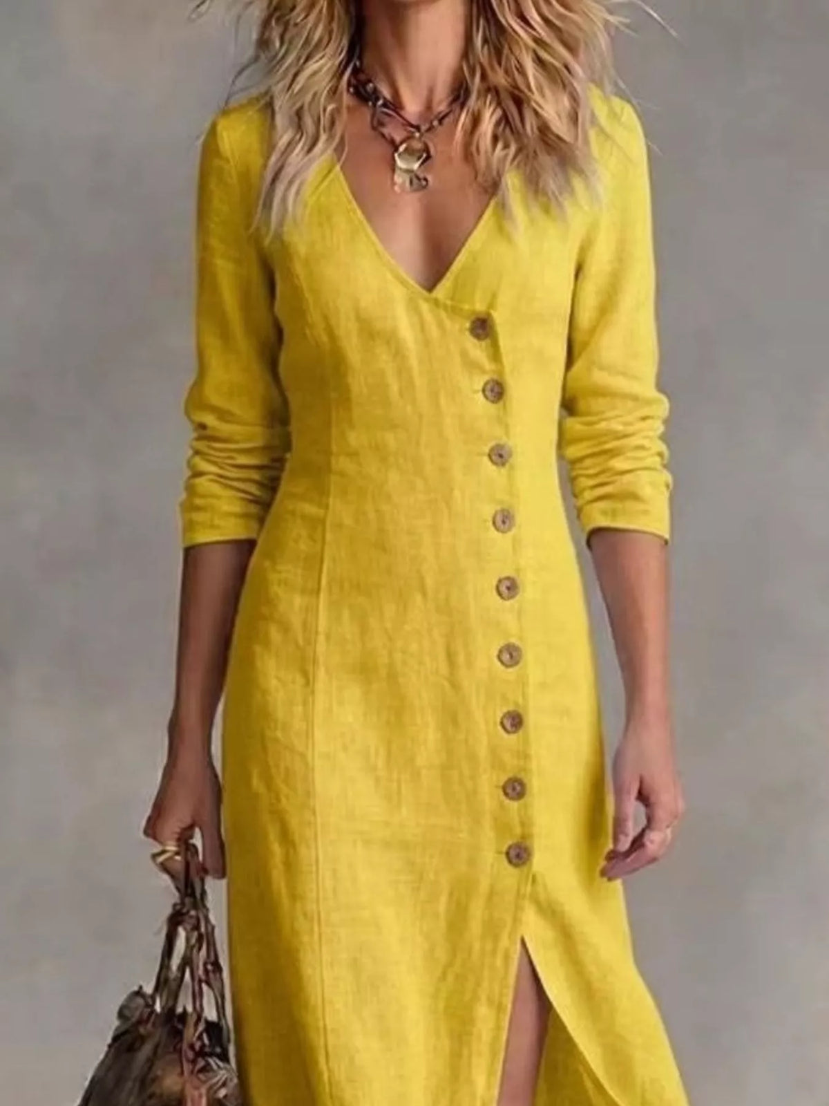 full size button front slit maxi dress plus | dropsona - neutral - front view