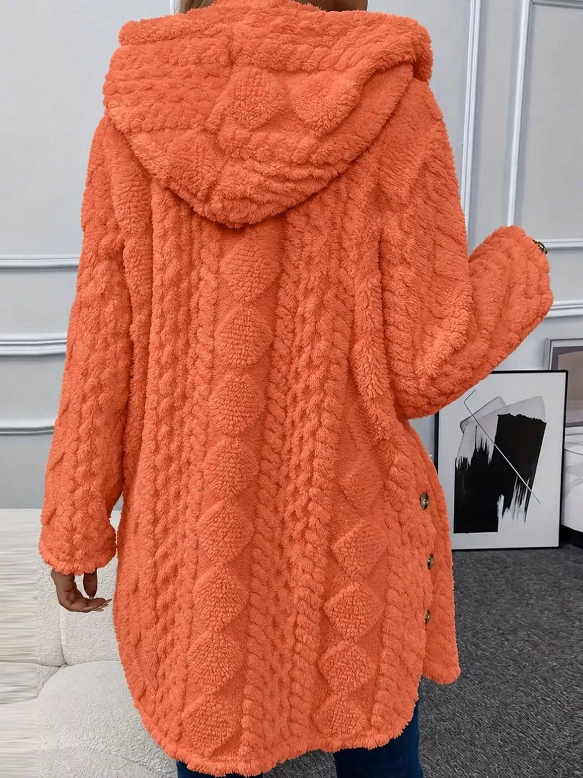 full size cozy cable-knit faux fur hooded outerwear | dropsona - neutral - packaging