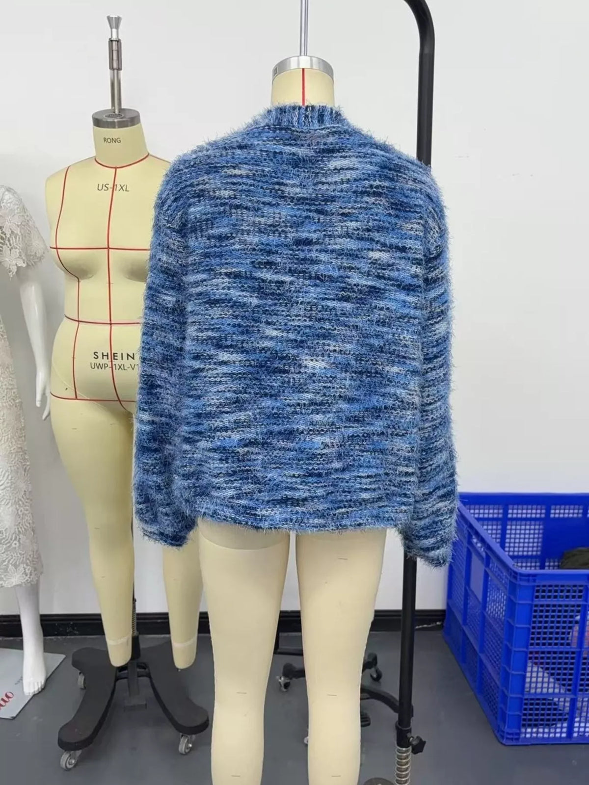 fuzzy knit v-neck button-down cardigan – buttoned | dropsona - neutral - front view