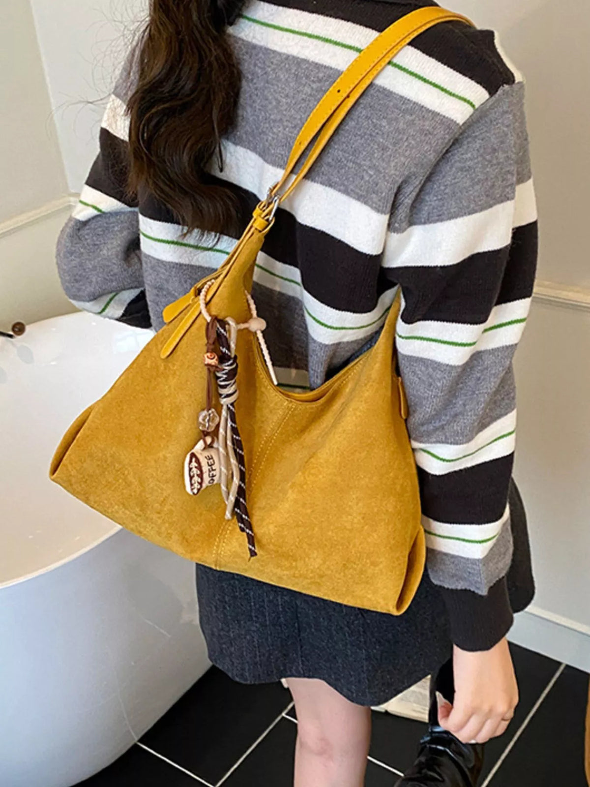 solid color shoulder bag – stylish sling | dropsona - neutral - usage example