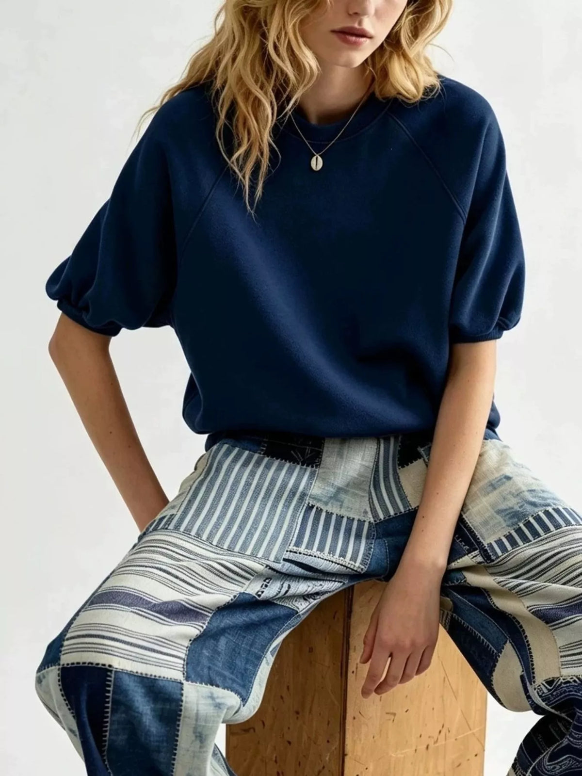full size raglan short-sleeve sweatshirt plus | dropsona - neutral - material texture