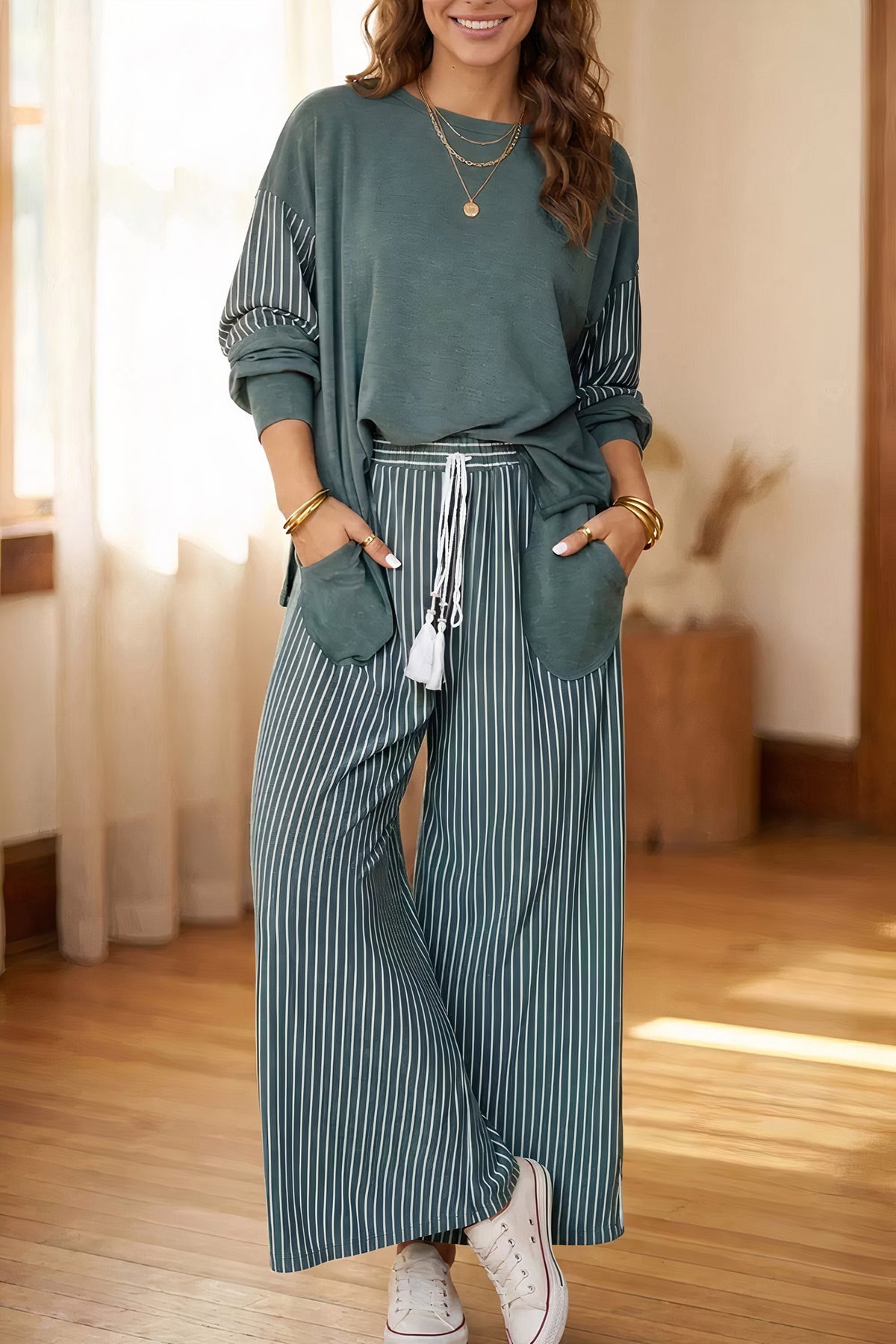 raw seam patchwork long sleeve top pocket casual | dropsona - neutral - everyday use