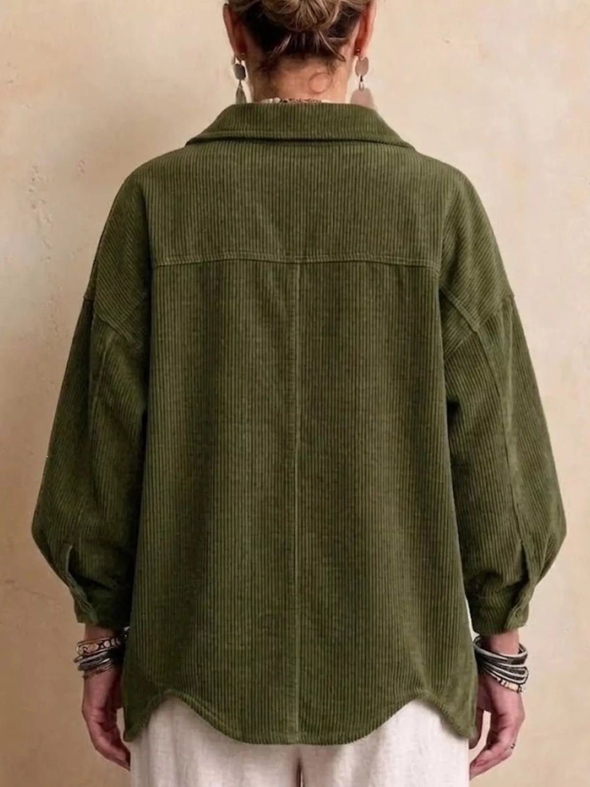full size corduroy button-down jacket plus | dropsona - neutral - front view