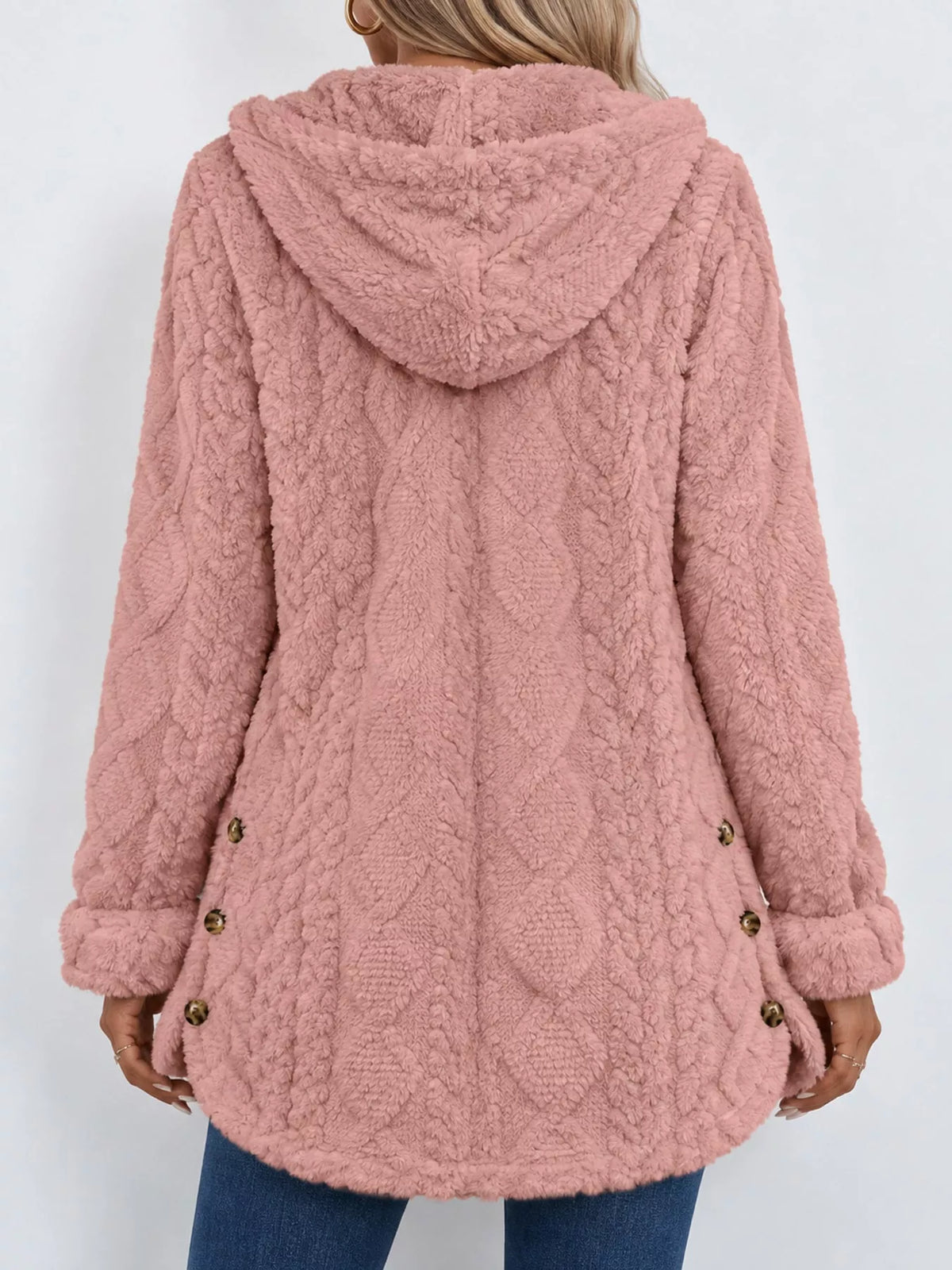 full size cozy cable-knit faux fur hooded outerwear | dropsona - neutral - material texture
