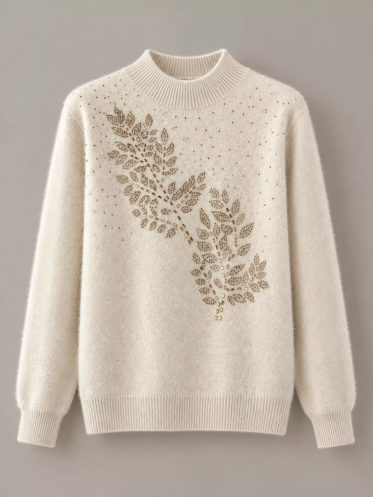 rhinestone leaf mock neck sweater | dropsona polyester - neutral - size reference