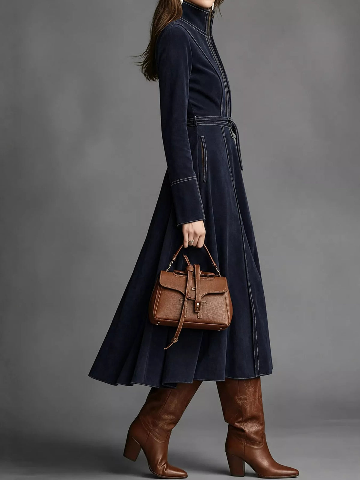 full size zipper front midi dress plus | dropsona - neutral - usage example