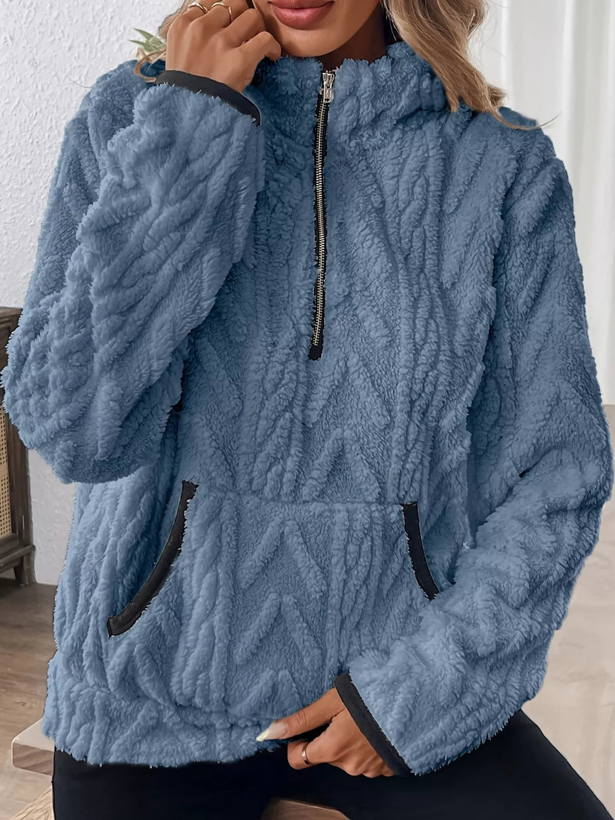full size quarter-zip sherpa sweatshirt plus | dropsona - neutral - packaging