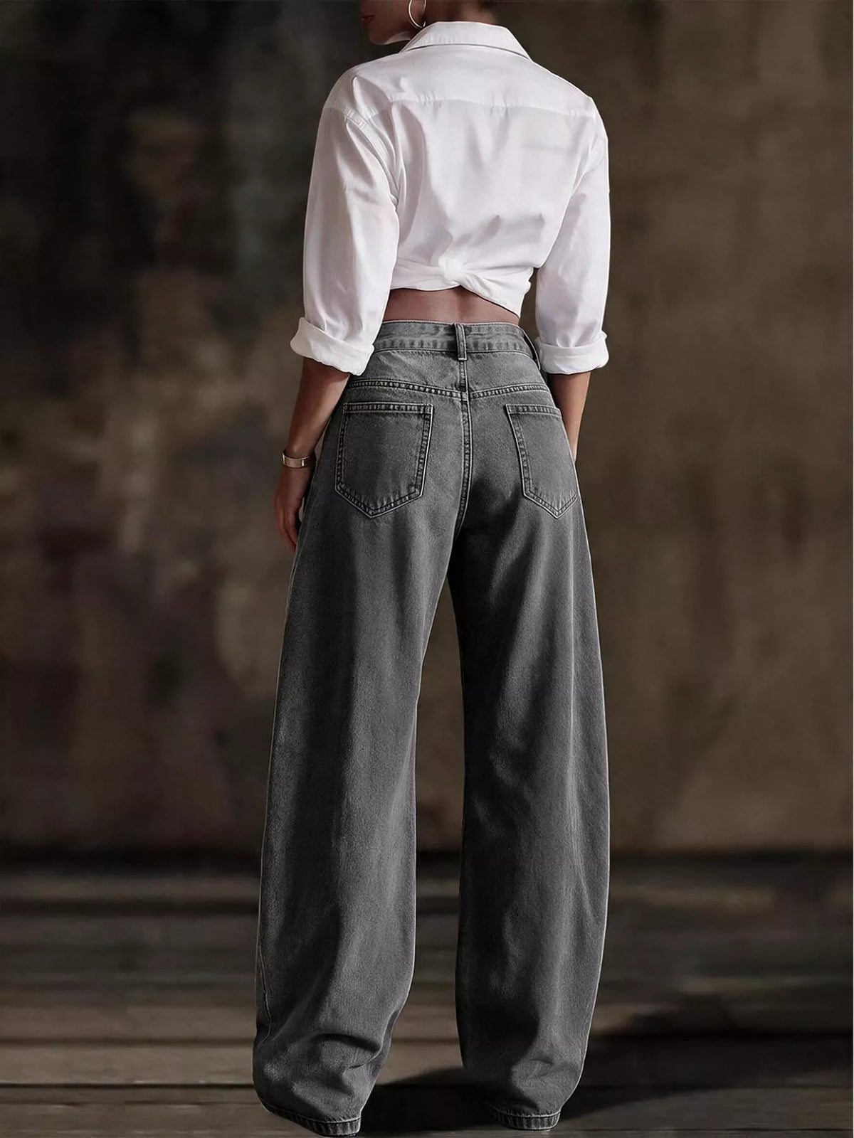 decorative button wide leg jeans – buttoned,pocketed | dropsona - neutral - packaging