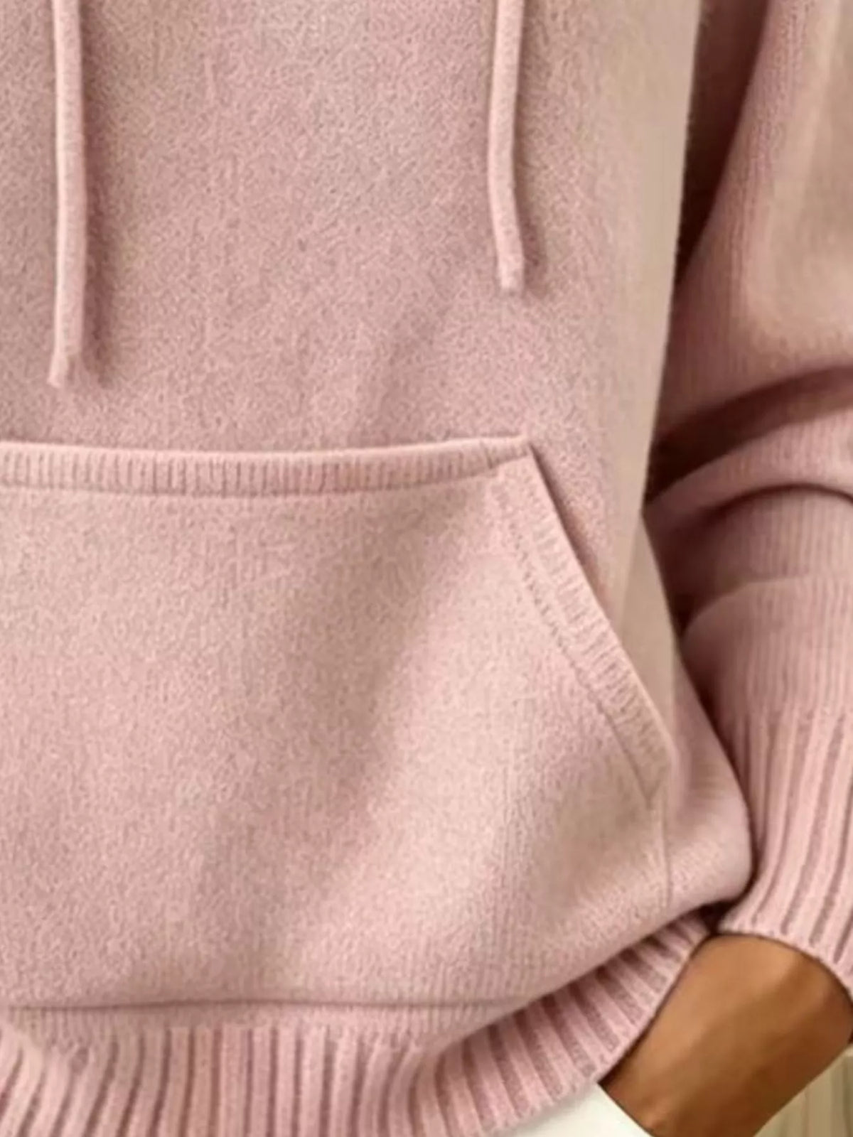 full size drawstring kangaroo pocket hooded sweater | dropsona - neutral - usage example