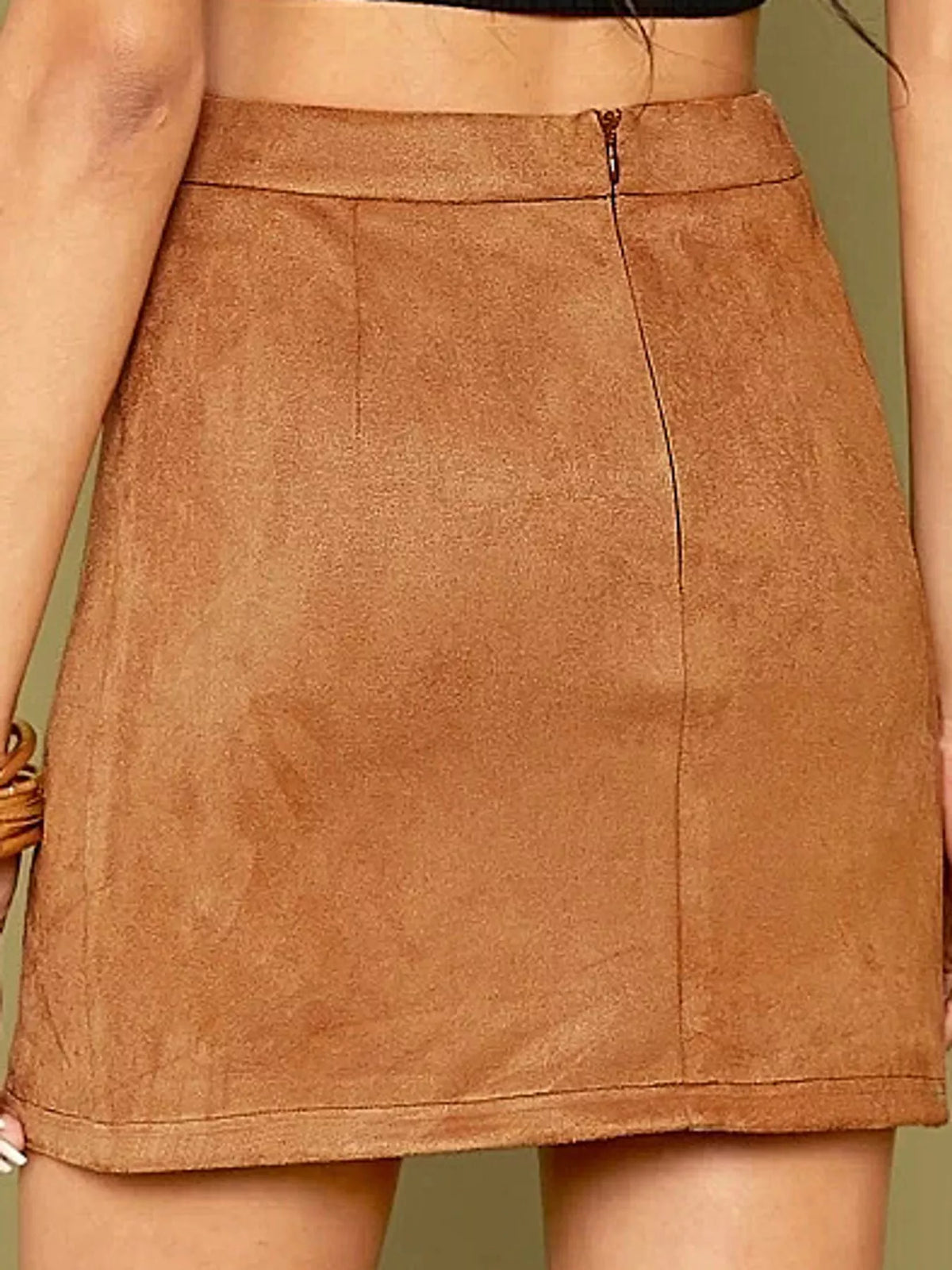 high-waisted slit skirt – zipper, slit, seam detail | dropsona - neutral - usage example