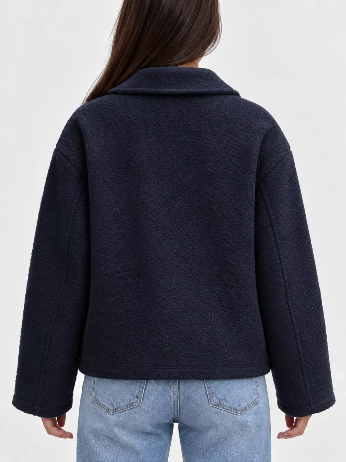 zip up cropped jacket – zipper,pocketed fit | dropsona - neutral - close-up detail