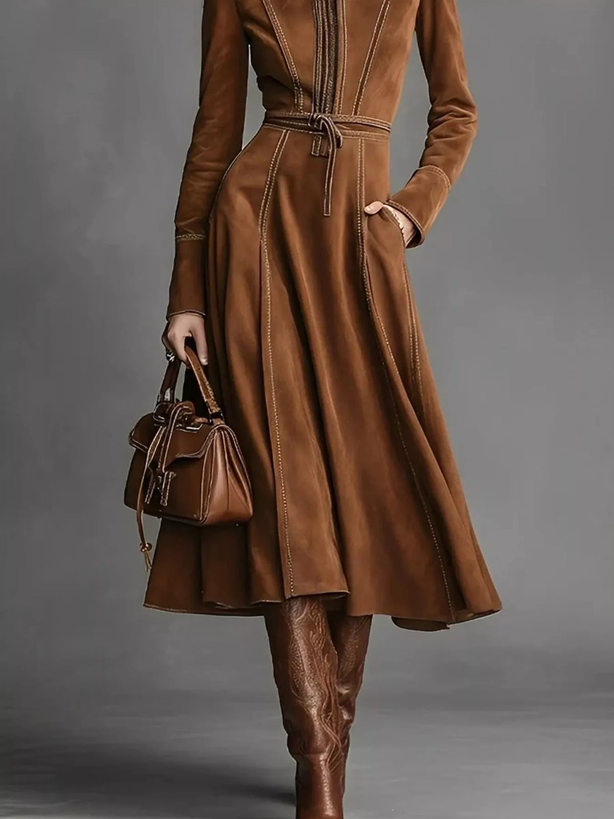 full size zipper front midi dress plus | dropsona - neutral - close-up detail