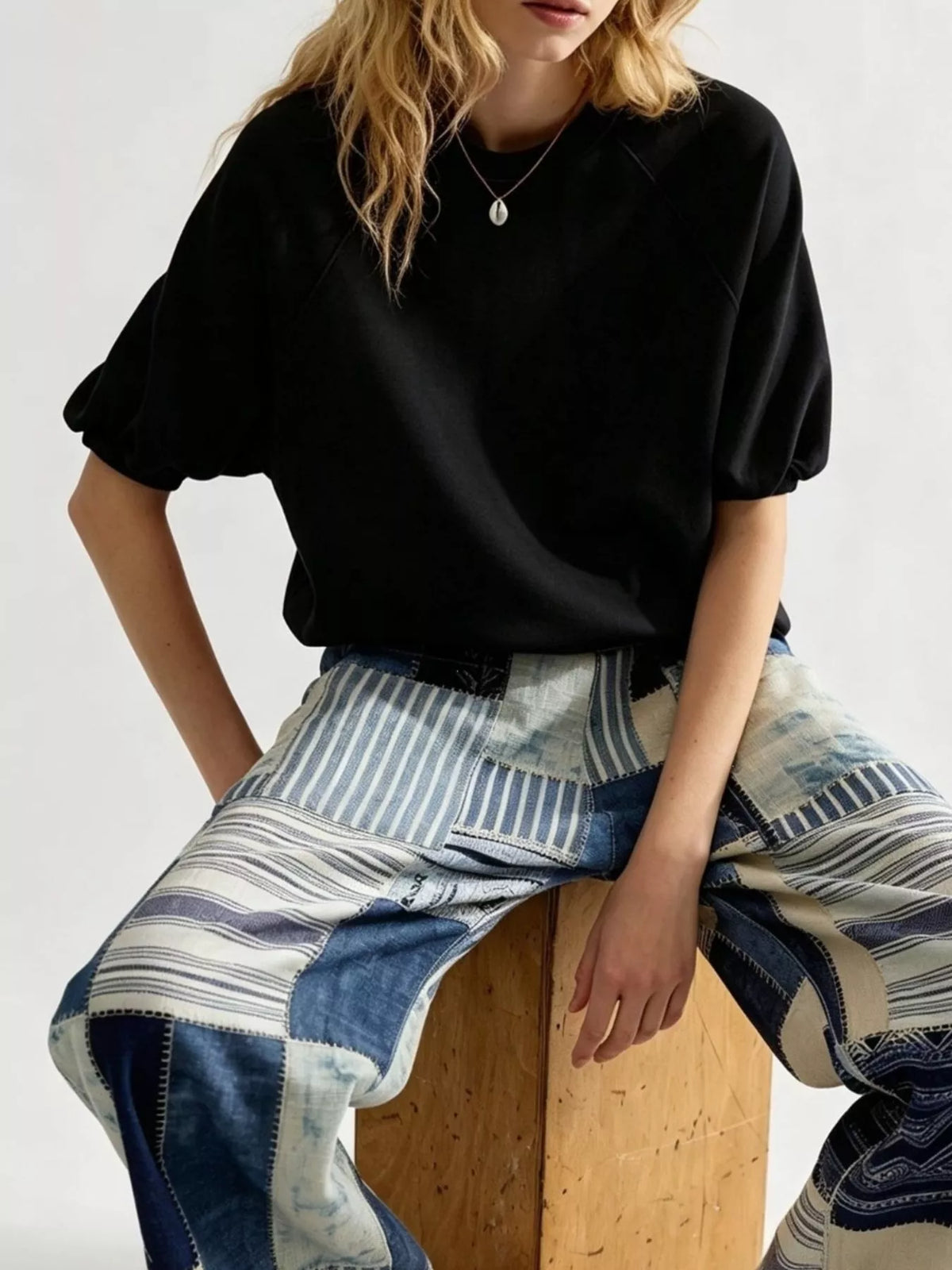 full size raglan short-sleeve sweatshirt plus | dropsona - neutral - close-up detail