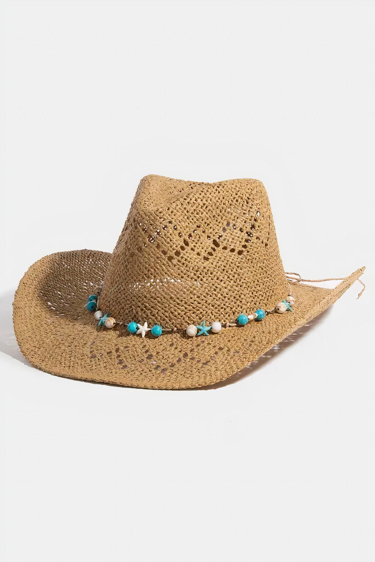 fame turquoise and shell star beads strap western straw hat - everyday wear
