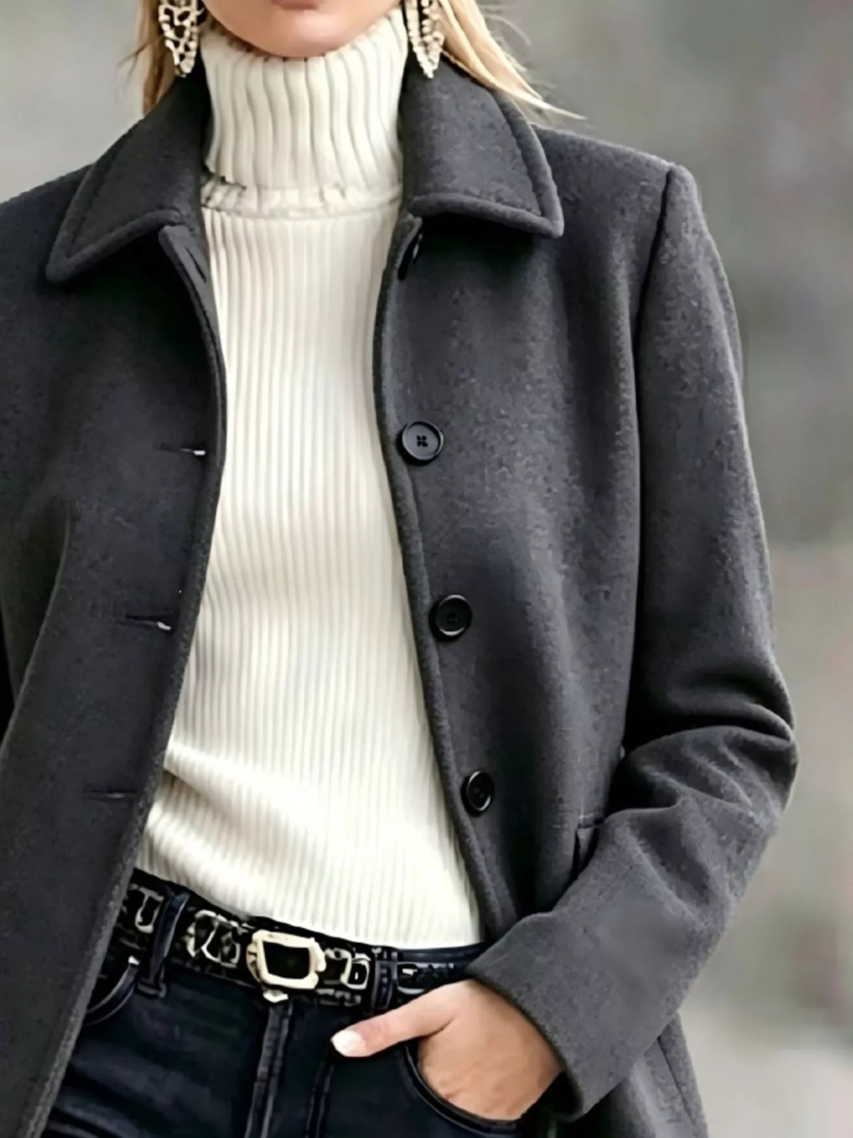 button up longline coat – buttoned | dropsona - neutral - material texture