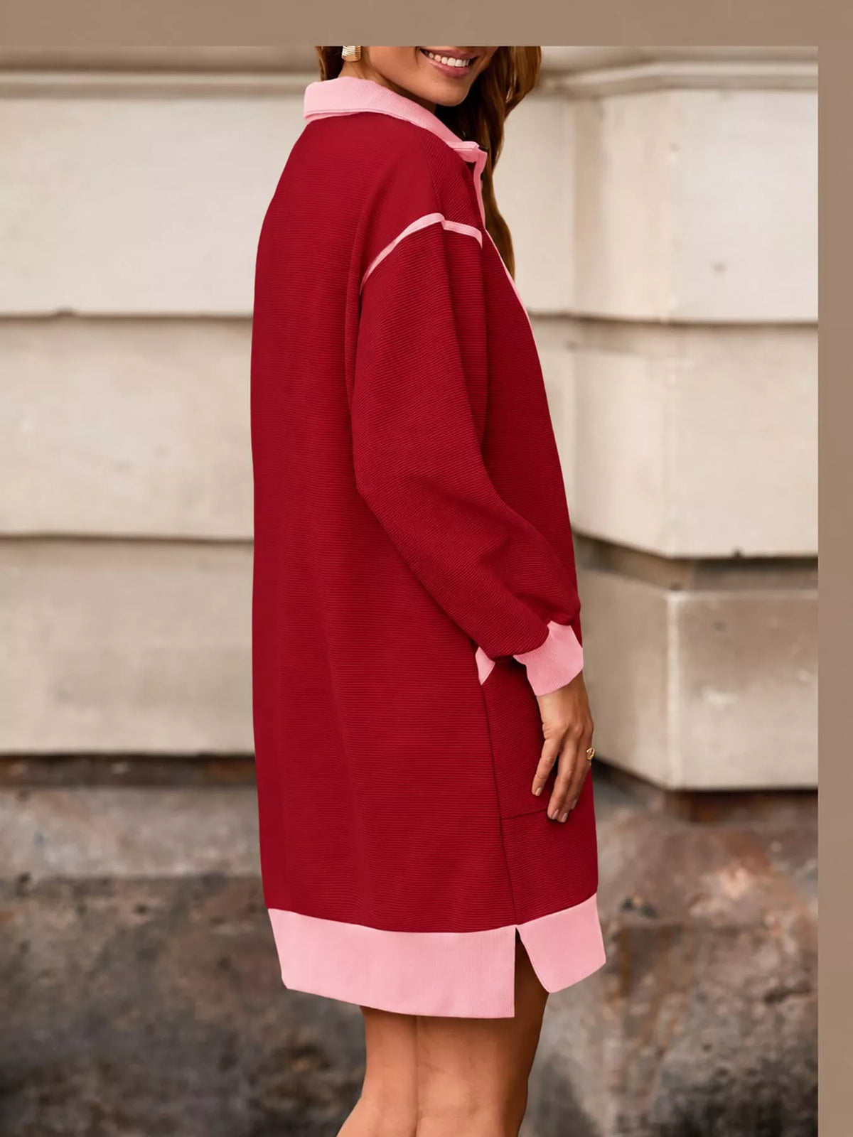 color block quarter-zip sweatshirt dress | dropsona - neutral - size reference