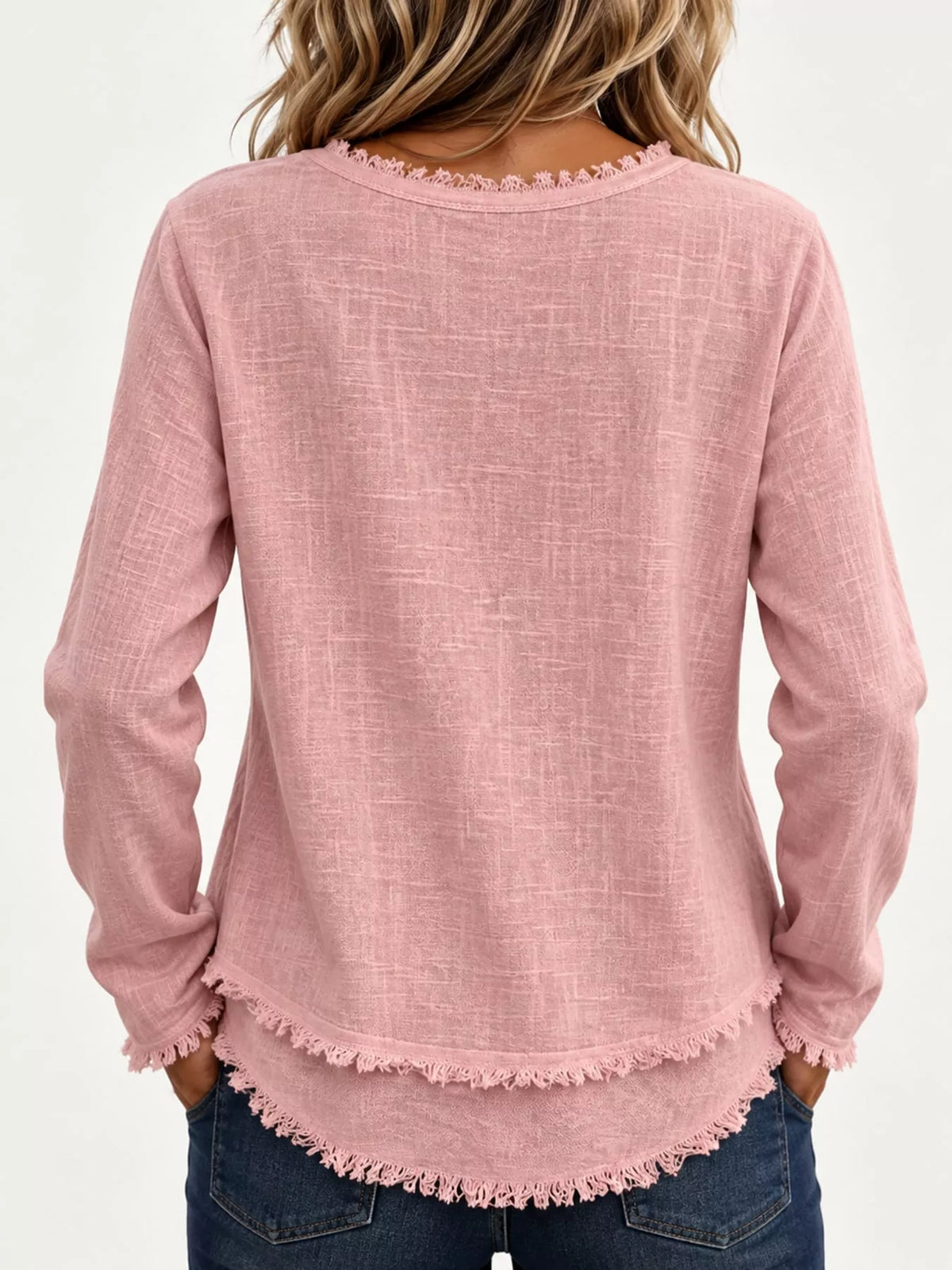 full size frayed hem v-neck blouse plus | dropsona - neutral - packaging