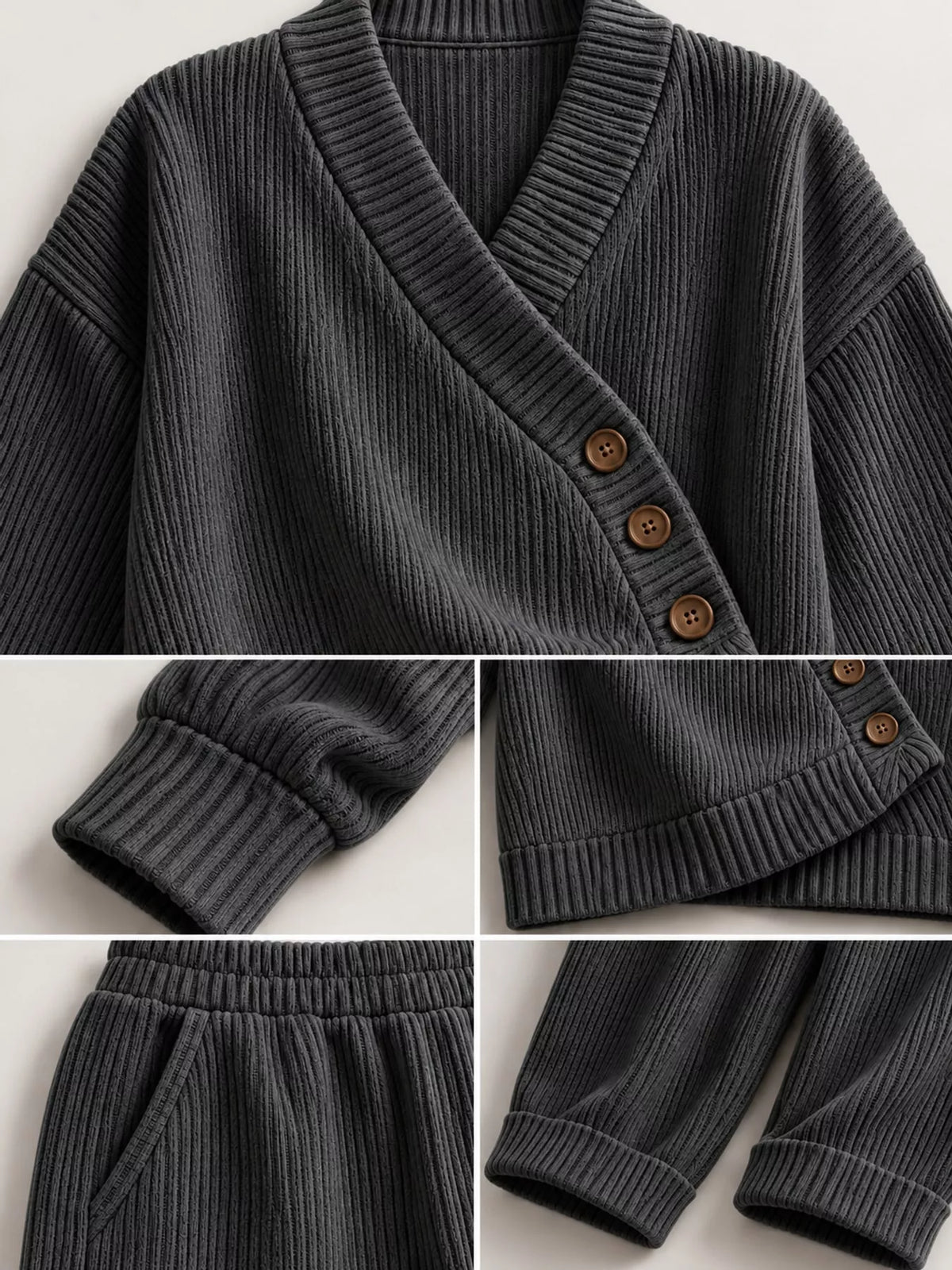 full size elegant v-neck wrap sweater and wide-leg | dropsona - neutral - front view