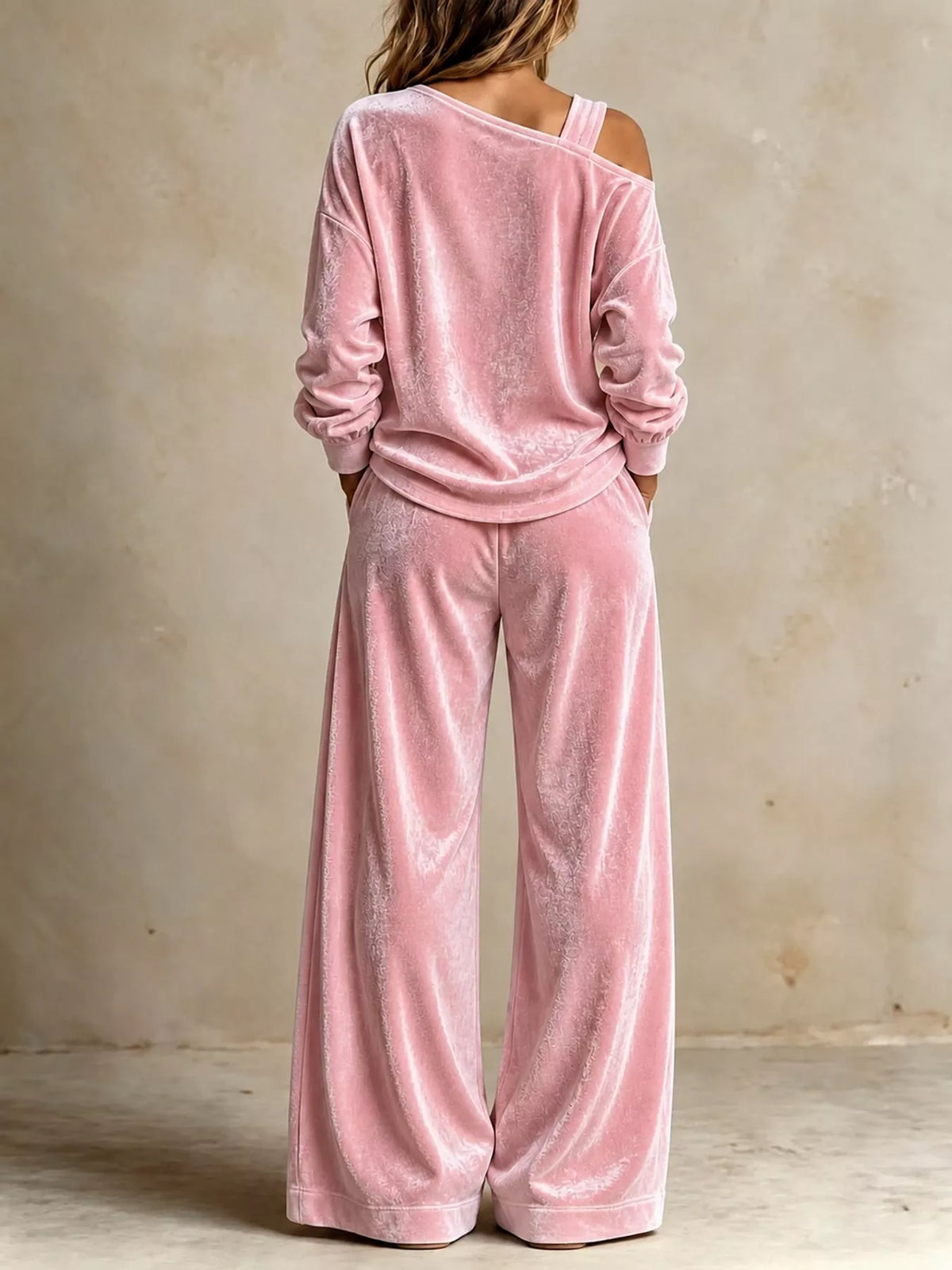 asymmetrical neck top and pants set | dropsona - neutral - packaging