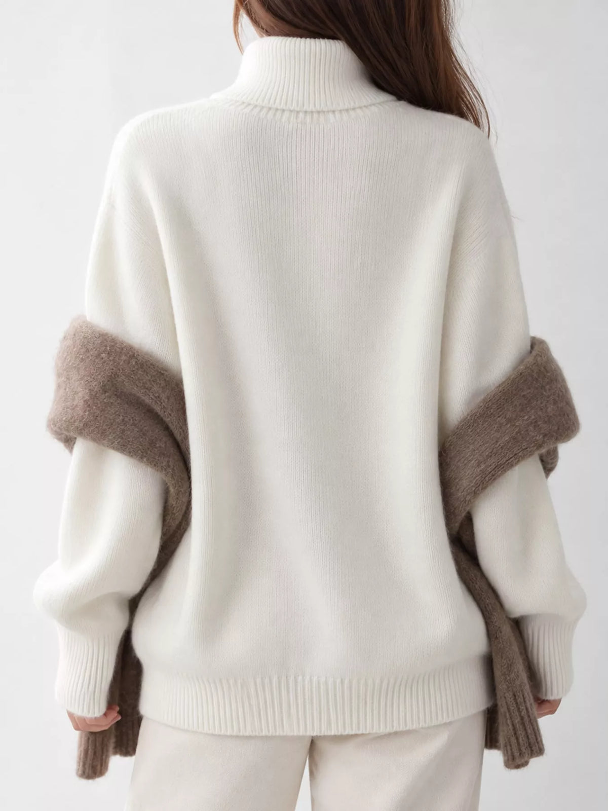 turtleneck dropped shoulder sweater | dropsona - neutral - front view