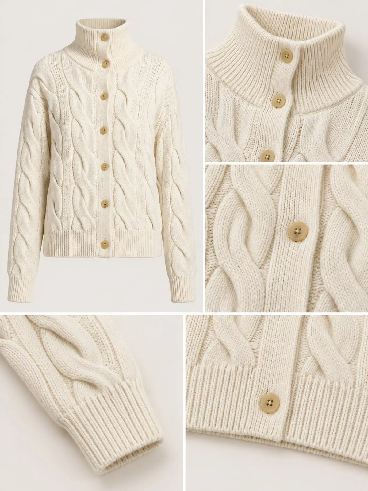 cable knit button up cardigan | dropsona sheep wool 95 - neutral - size reference
