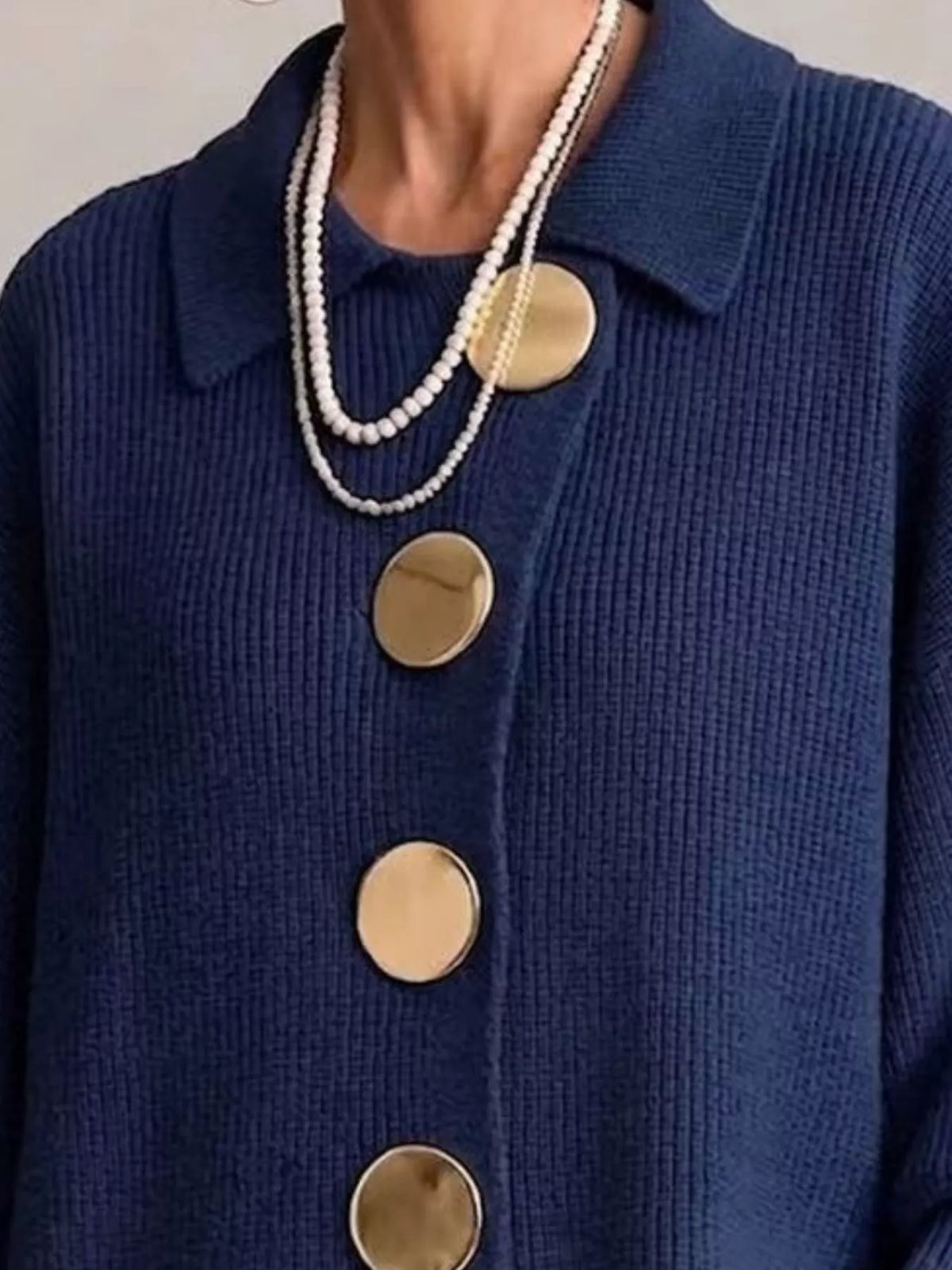 full size ribbed knit gold buttons cardigan plus | dropsona - neutral - front view