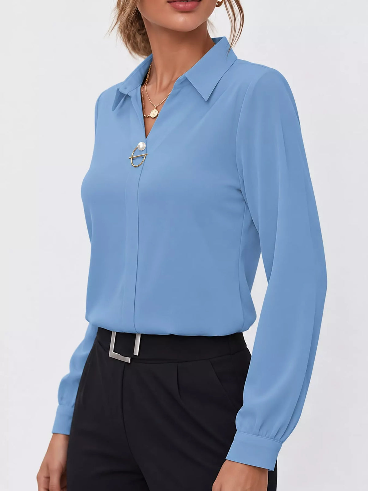 long sleeve satin blouse | dropsona - neutral - size reference
