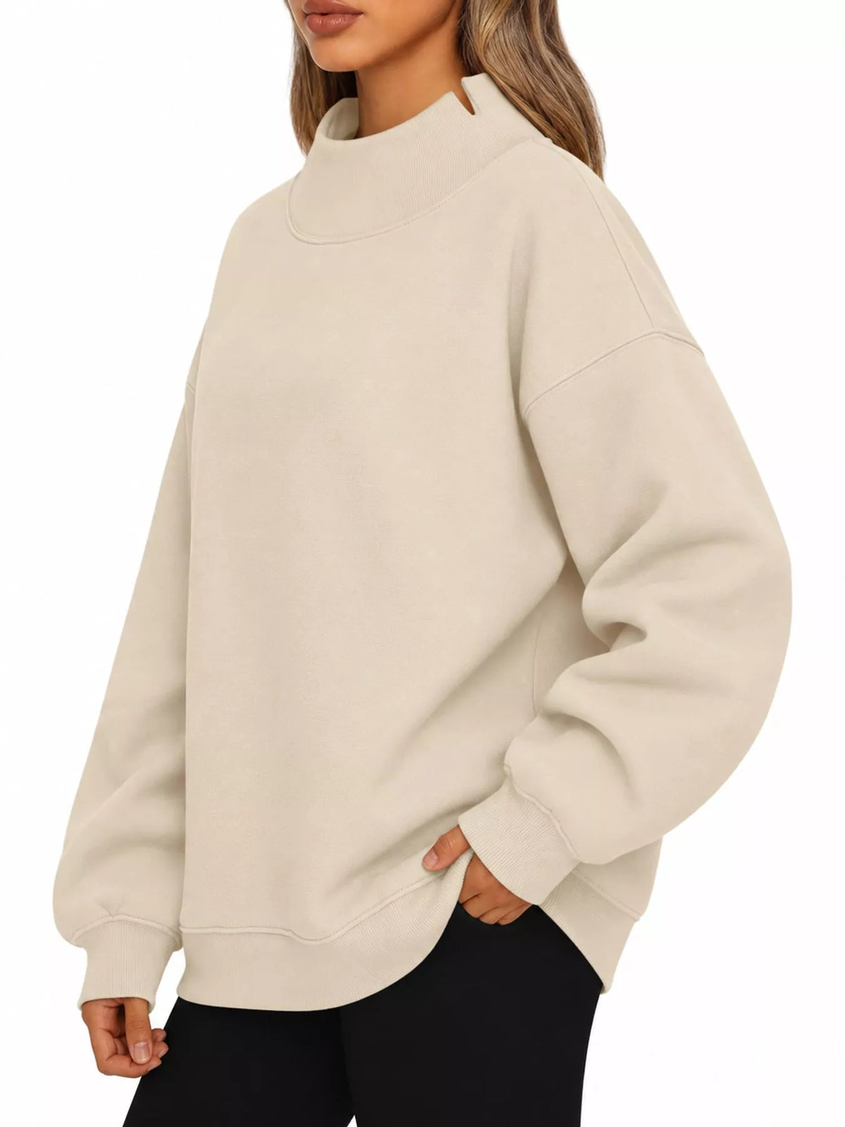 oversized mock neck long sleeve sweatshirt | dropsona - neutral - size reference