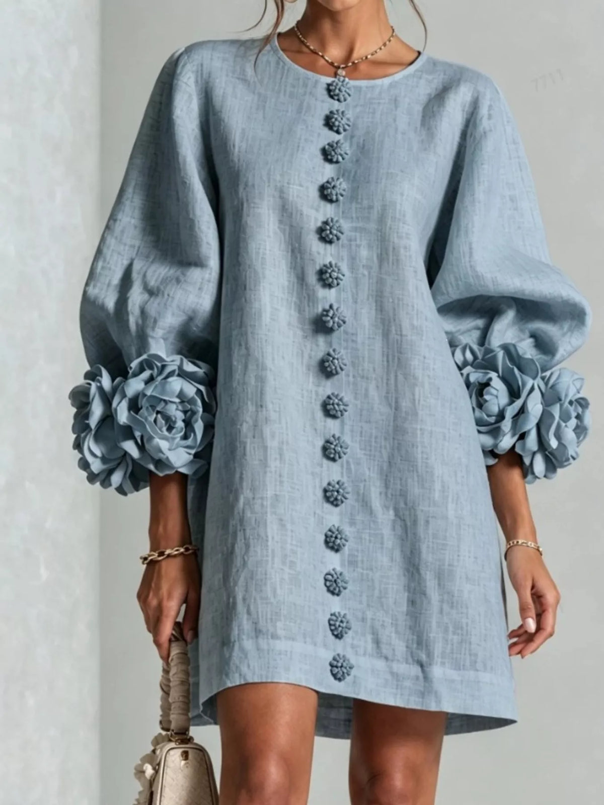 full size 3d floral sleeve round neck dress plus | dropsona - neutral - material texture