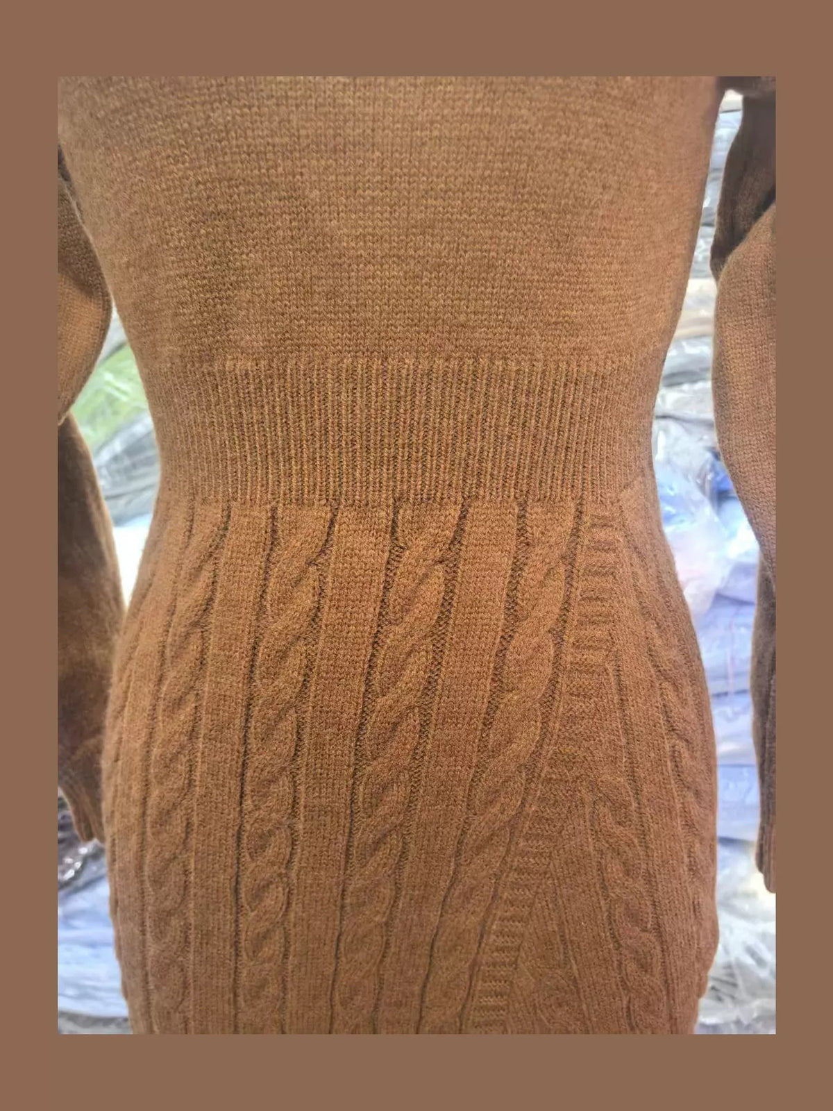 full size mock neck cable knit sweater dress with | dropsona - neutral - front view