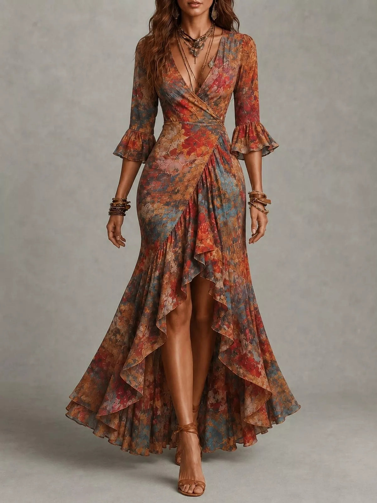 high-low ruffled maxi dress | dropsona - neutral - usage example