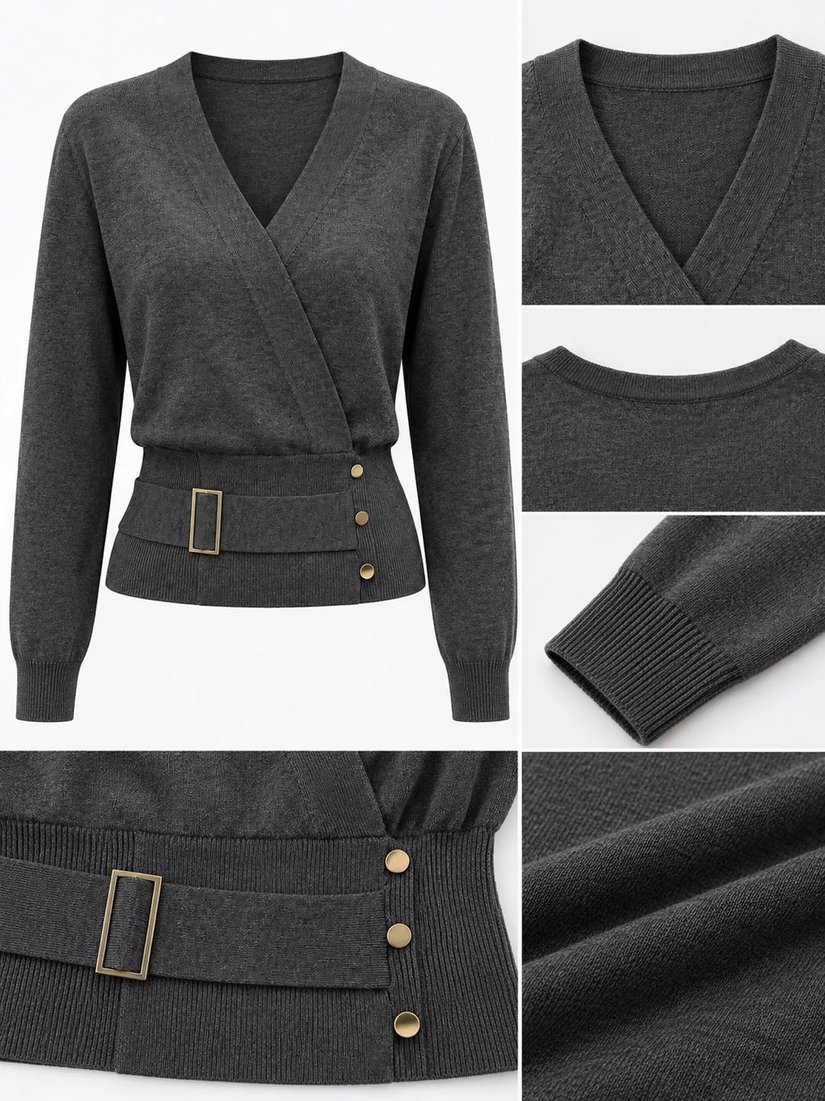 surplice elastic waist long sleeve knit top | dropsona - neutral - packaging