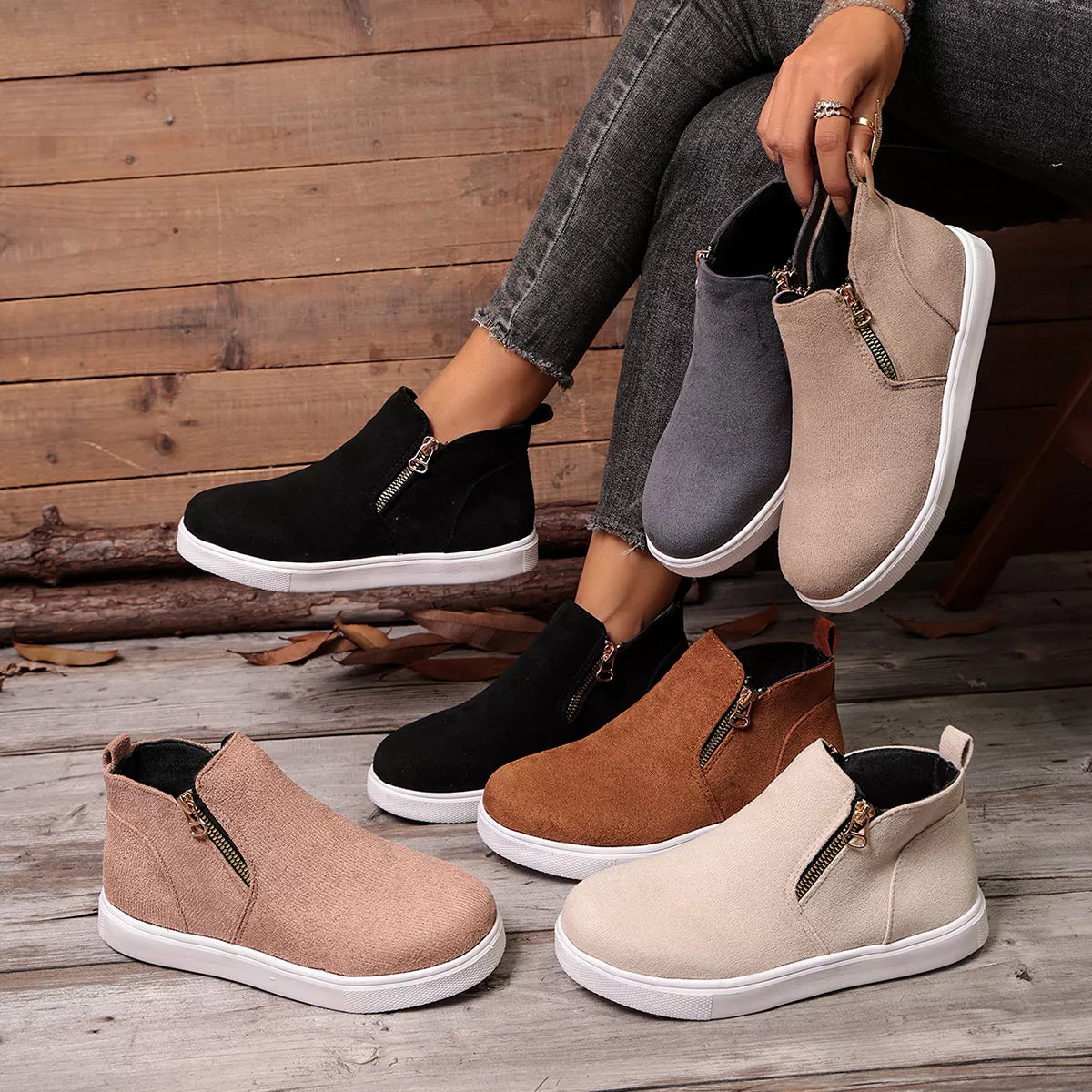 side zipper flat sneakers – modern steps | dropsona - neutral - everyday use
