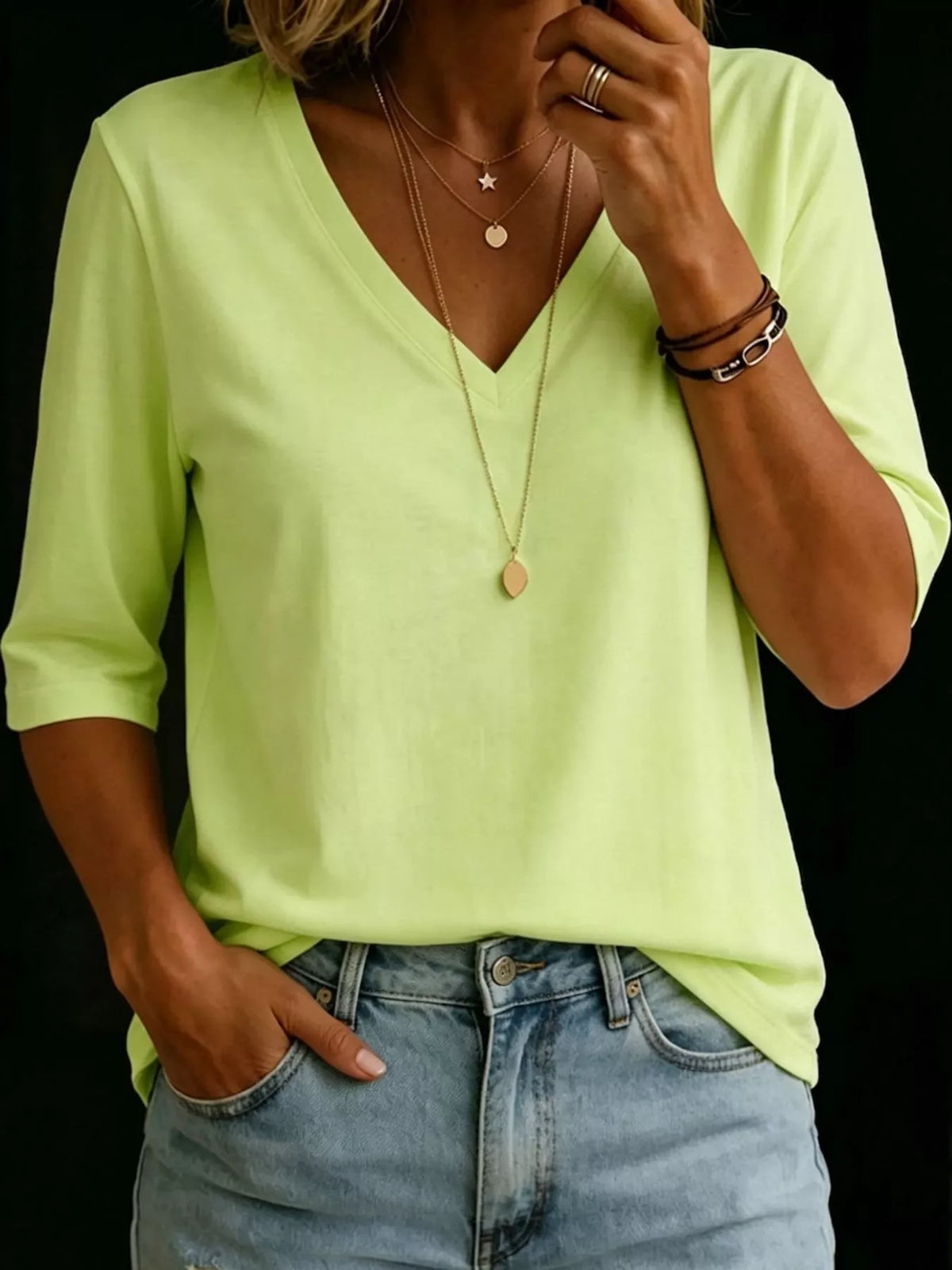 full size v-neck half sleeve t-shirt plus | dropsona - neutral - front view