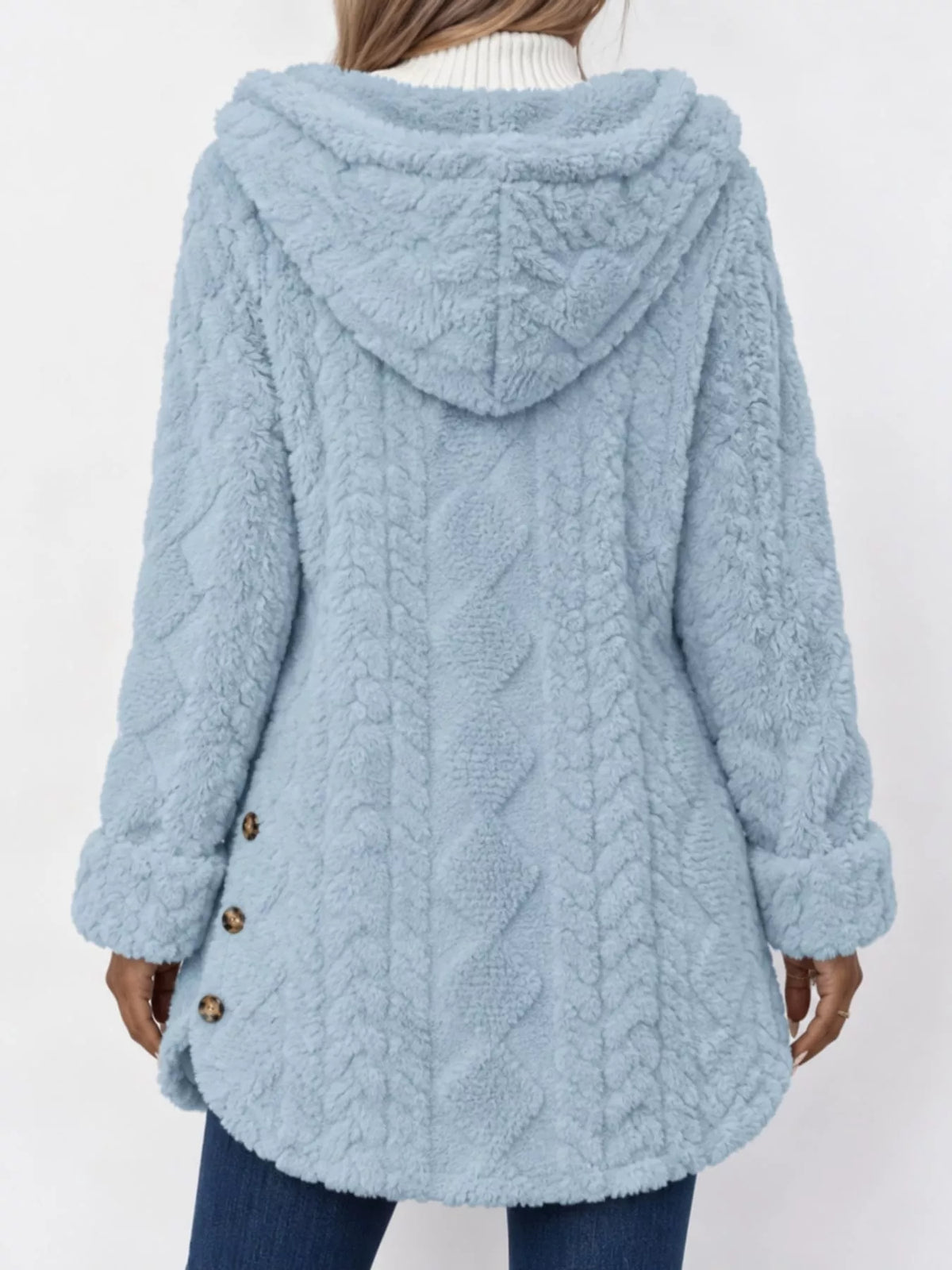full size cozy cable-knit faux fur hooded outerwear | dropsona - neutral - packaging